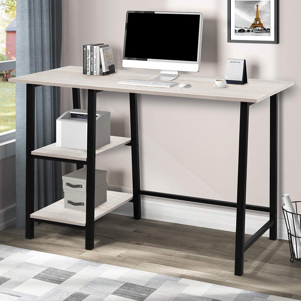 Modern Minimalist Home Office Desk with Wood Surface & Metal Frame - Computer Desk with Storage Shelf - Durable Oak Design for Small Spaces, Work from Home & Office Use - Perfect for Remote Work, Study & Gaming