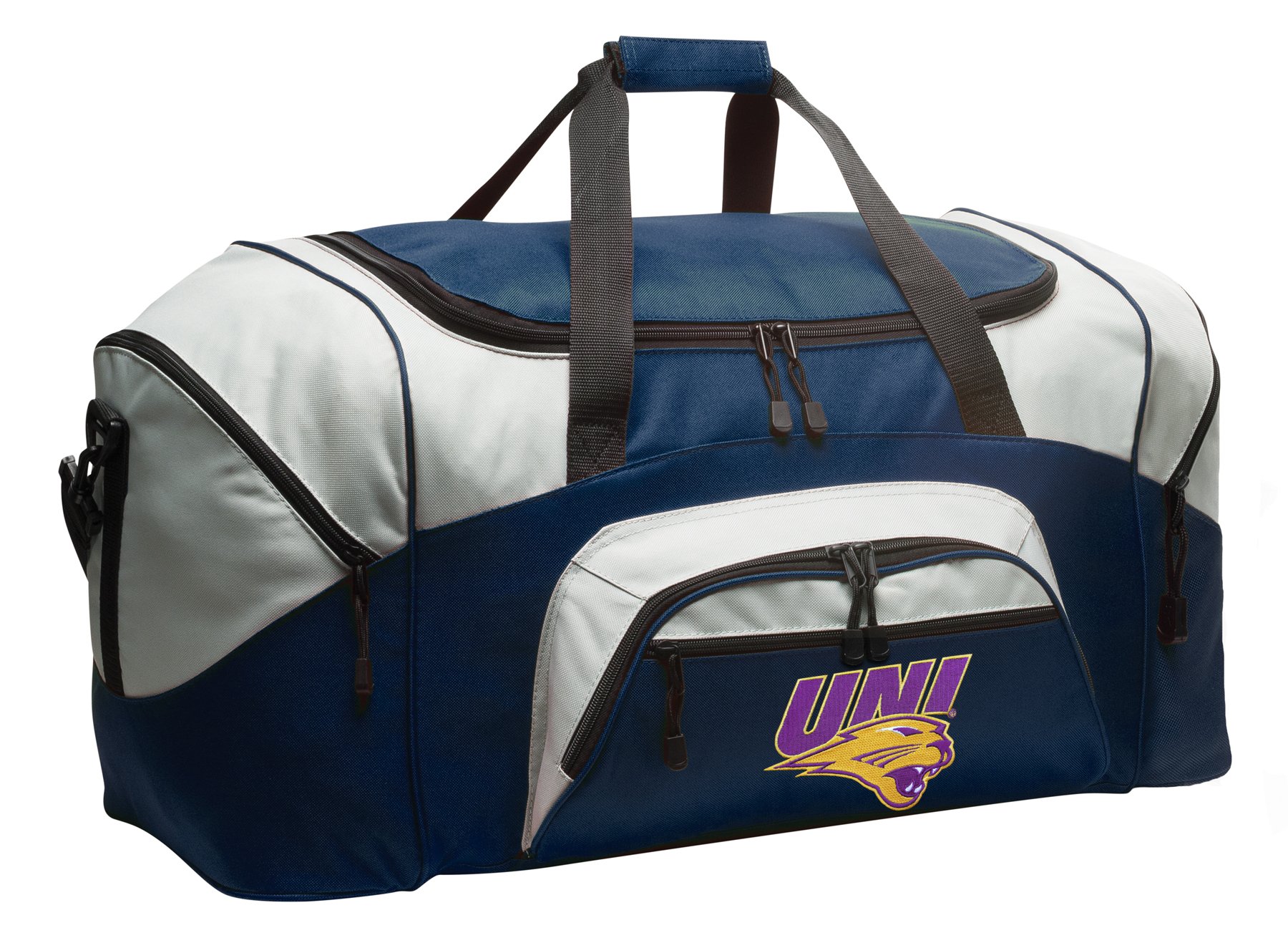 UNI Panthers Large Duffel Bag for Gym, Travel & Sports Gear - Durable Navy Blue University of Northern Iowa Athletic Bag for College Students, Workout & Weekend Trips