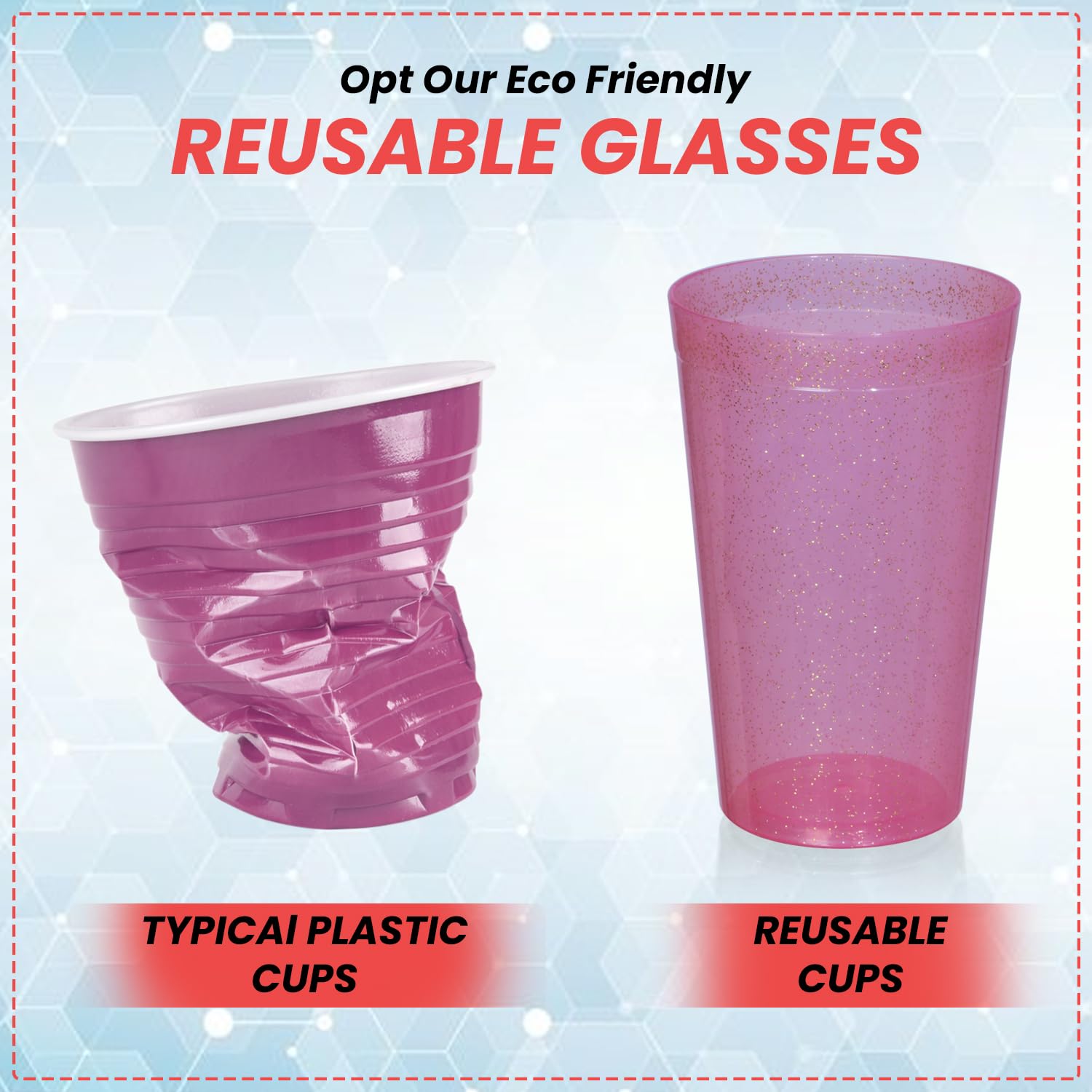 COMET Reusable Plastic Party Glasses - 12-Pack 500ml BPA-Free Leak-Proof Drinking Cups with Glitter Finish (Red, Blue, Green) for House Parties, BBQs, Weddings & Outdoor Events