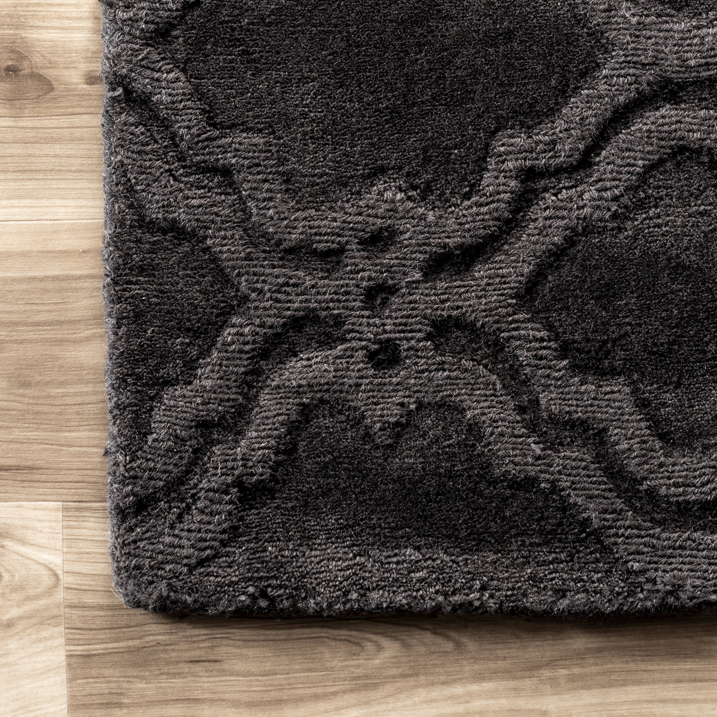Double Carved Trellis Rug in Charcoal - Elegant Bohemian Style Area Rug for Living Room, Bedroom & Home Decor