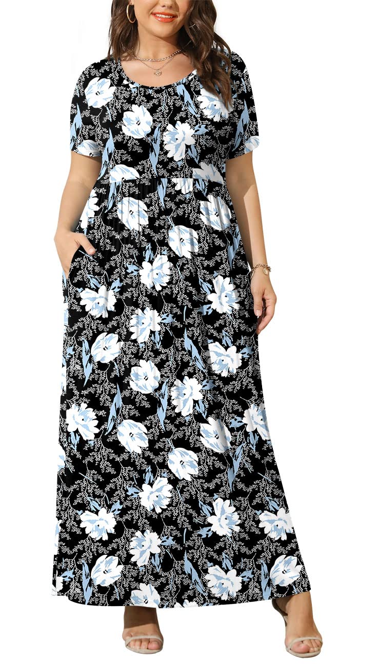 BISHUIGE Plus Size Maxi Dress for Women - Summer Long Dresses with Pockets (XL-6X) | Beach Cover Up, Vacation Outfit, Casual Wear