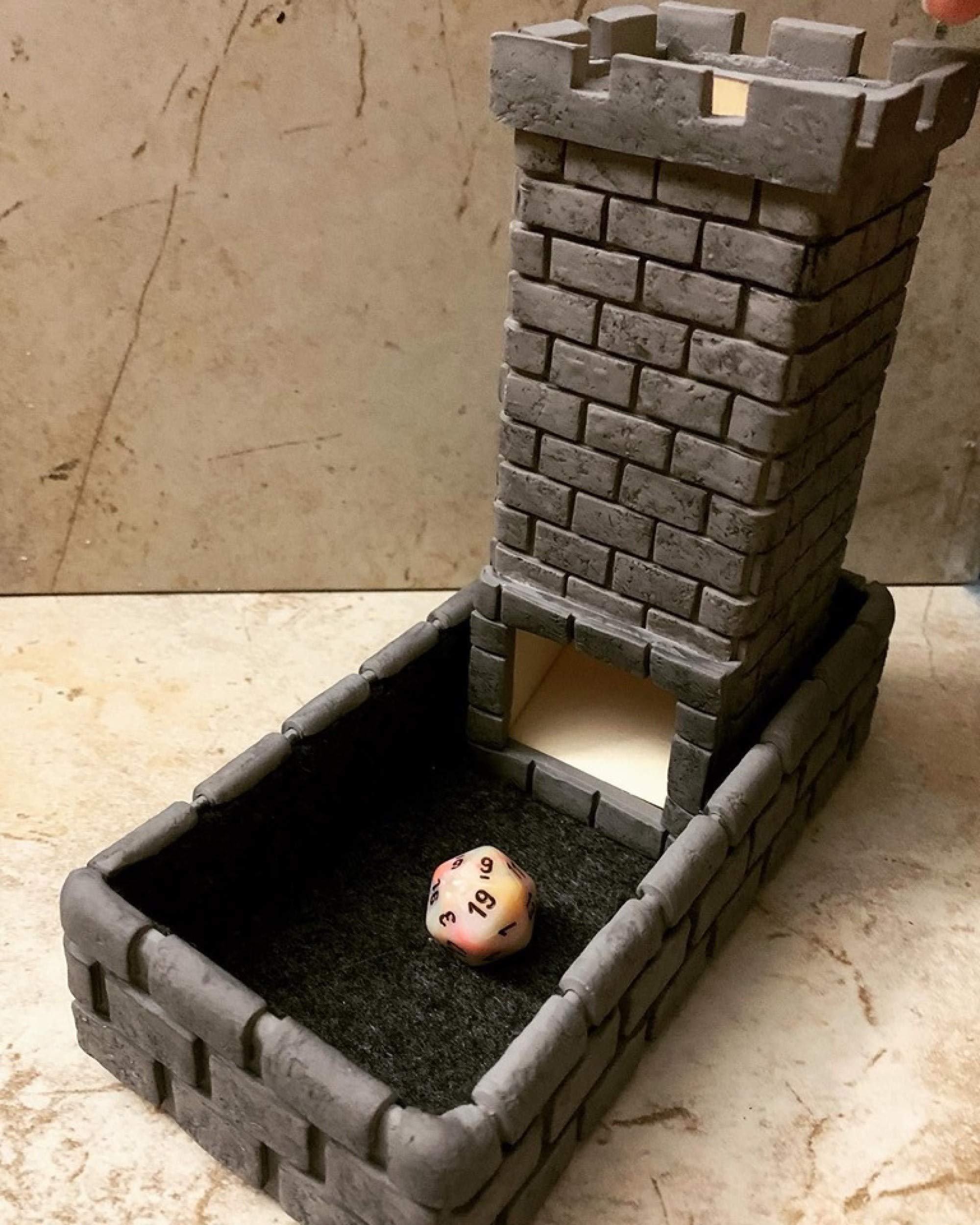 Premium Polymer Clay Dice Tower with Base Tray - Durable Tabletop Gaming Accessory for D&D, MTG, and Board Game Nights