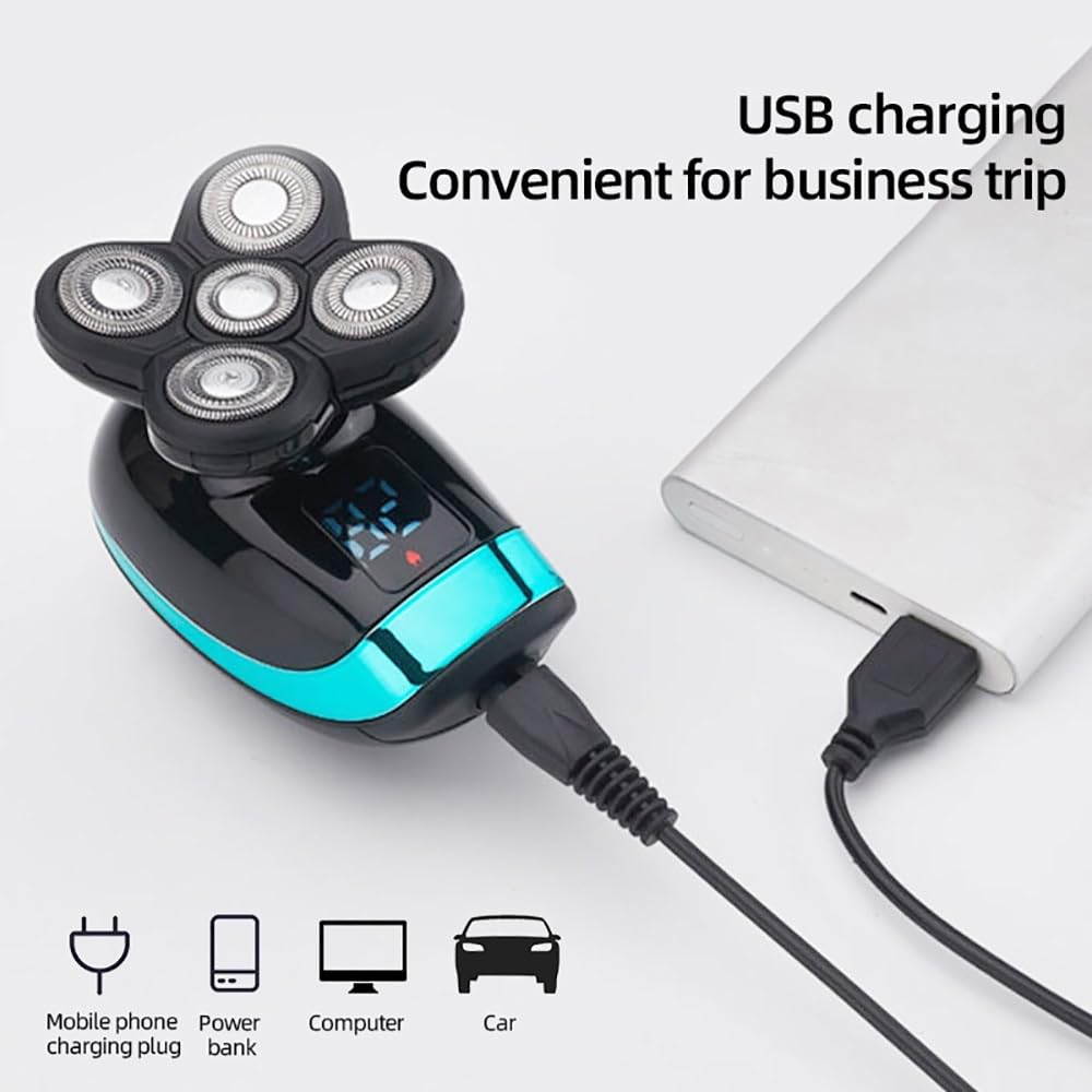 5-in-1 Electric Head Shaver for Bald Men - Rechargeable Wet/Dry Waterproof Razor with LCD Display | Perfect for Beard Trimming, Shaving & Travel Use