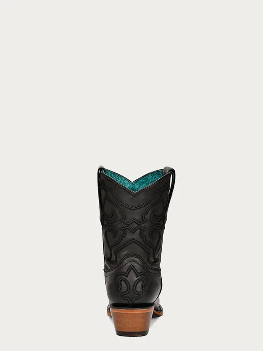 Z5111 Women's Embroidered Black Snip Toe Ankle Boots - Stylish & Comfortable for Casual Outings, Parties & Fall Fashion