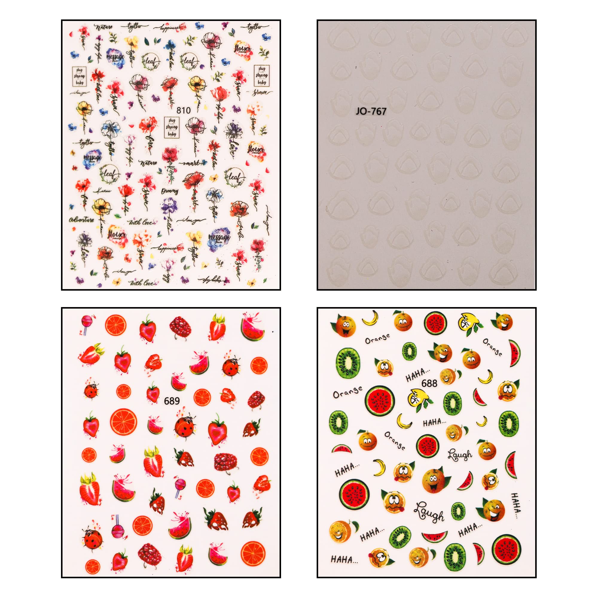 BEROMT Nail Stickers Fruits and Flowers - BNS1000FAF Set of 3 Random Designs | DIY Nail Art Decals for Home Manicures & Salon Use