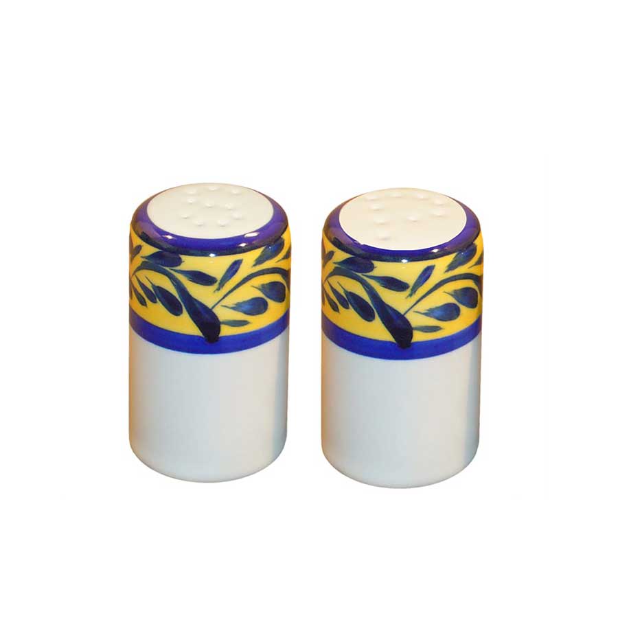 French Country Style Blue and Yellow Salt and Pepper Shakers Set - Elegant Kitchen Tableware for Dining, Restaurants & Home Decor