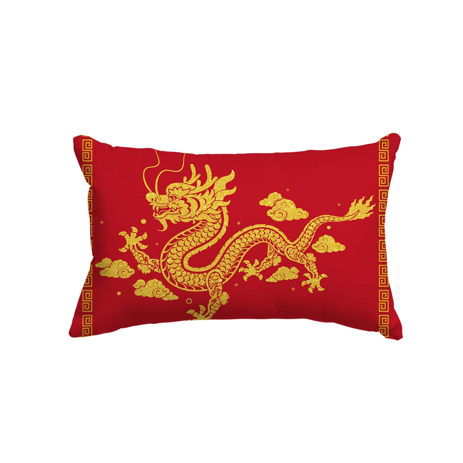 Happy Year of The Dragon Chinese Lunar New Year Throw Pillow Cover - 12 x 20 Inch Holiday Cushion Case for Sofa, Couch & Home Decor - Perfect for Lunar New Year Celebrations, Festive Home Decor & Gift Giving