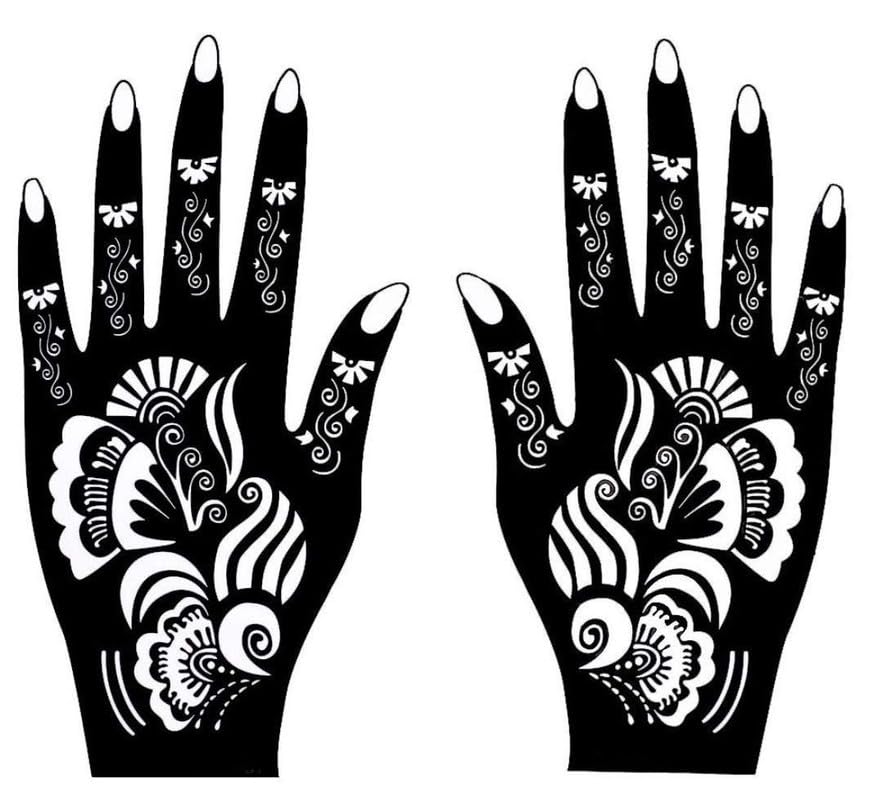 Aspire Henna Mehandi Tattoo Stencil Sticker Pack of 2 - Temporary Body Art for Hands, Fingers & Face | Safe for Kids, Girls & Women | Perfect for Parties, Weddings & Festivals | DC-AEC-271