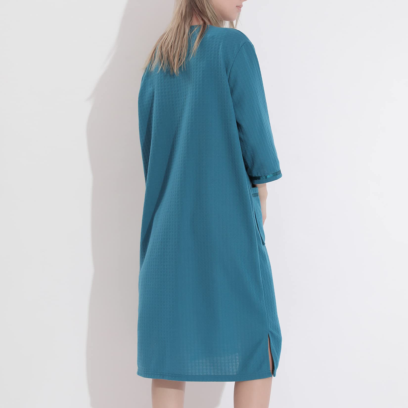 Lu's Chic Women's Waffle Robe Duster - Lightweight Zip Up Bathrobe & Housecoat for Lounge, Spa & Sleepwear | Soft Casual Nightgown for Home Relaxation