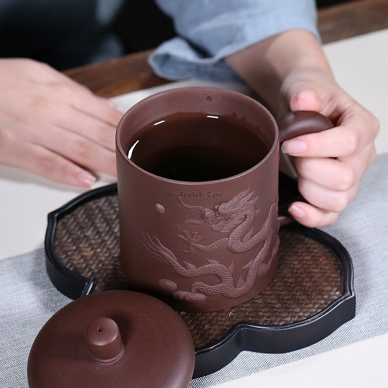 Handmade Yixing Purple Clay Dragon Carved Tea Cup - Authentic Chinese Ceramic Teacup for Oolong, Pu-erh & Green Tea - Perfect for Tea Ceremonies, Gifts & Home Decor