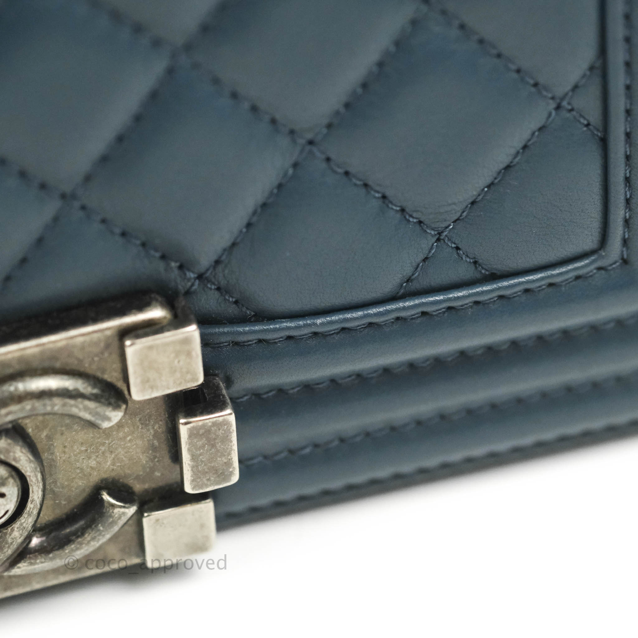 Chanel Boy Small Navy Blue Calfskin Leather Bag with Ruthenium Hardware - Perfect for Evening Events & Luxury Fashion Accessories
