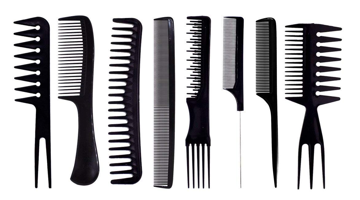 BOXO Professional Hair Styling Comb Set - 8 Piece Salon Quality Combs for Men & Women (Black) | Perfect for Home, Salon & Barber Shop Use