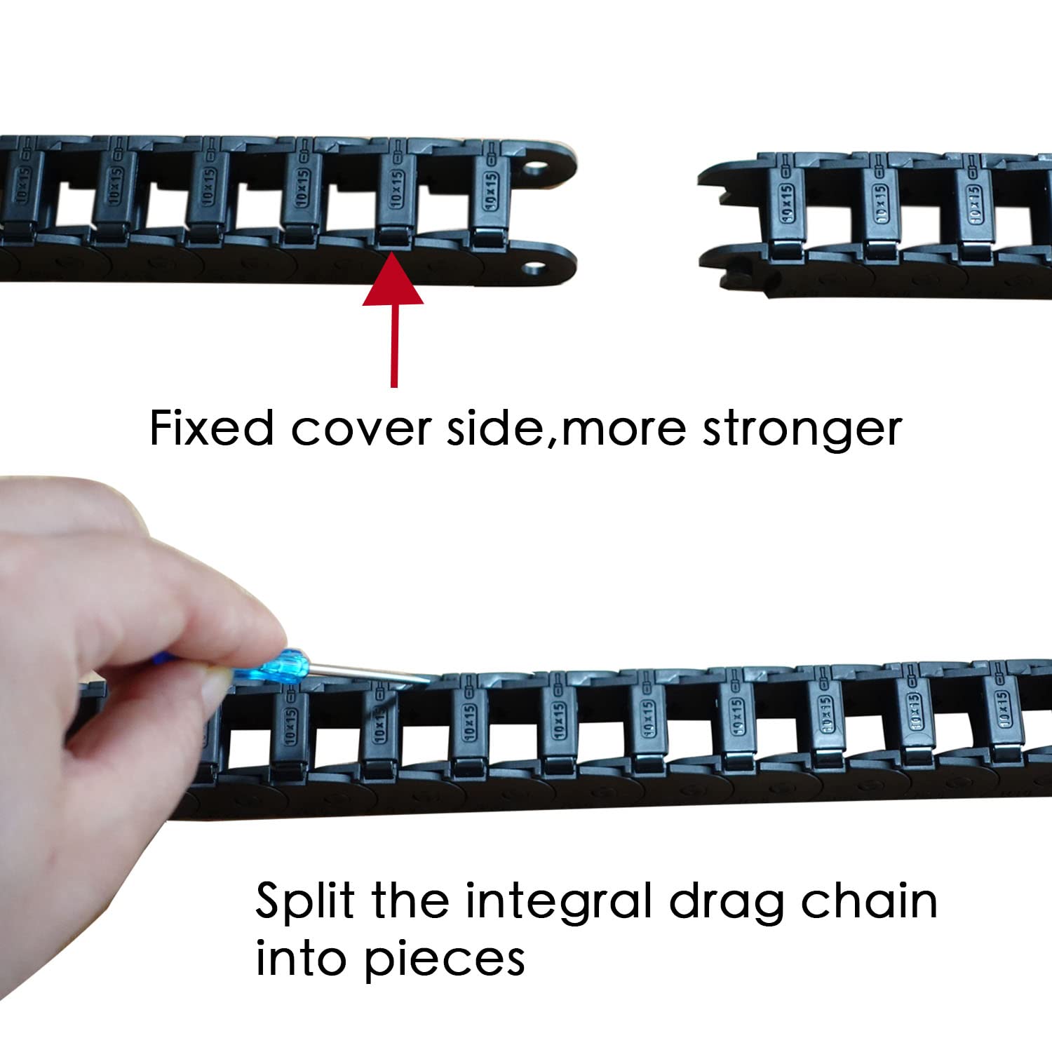 10x15mm Black Plastic Drag Chain Cable Carrier for 3D Printer, Laser & CNC Machines - 1M Length with End Connectors & Side Openings | Cable Management Solution for Robotics, Industrial Equipment & DIY Projects