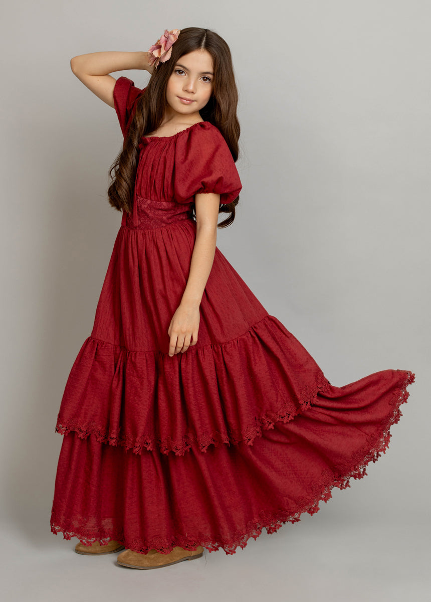 Casidy Women's Flowy Crimson Red Dress - Elegant A-Line Midi Dress for Casual Wear, Parties & Special Occasions