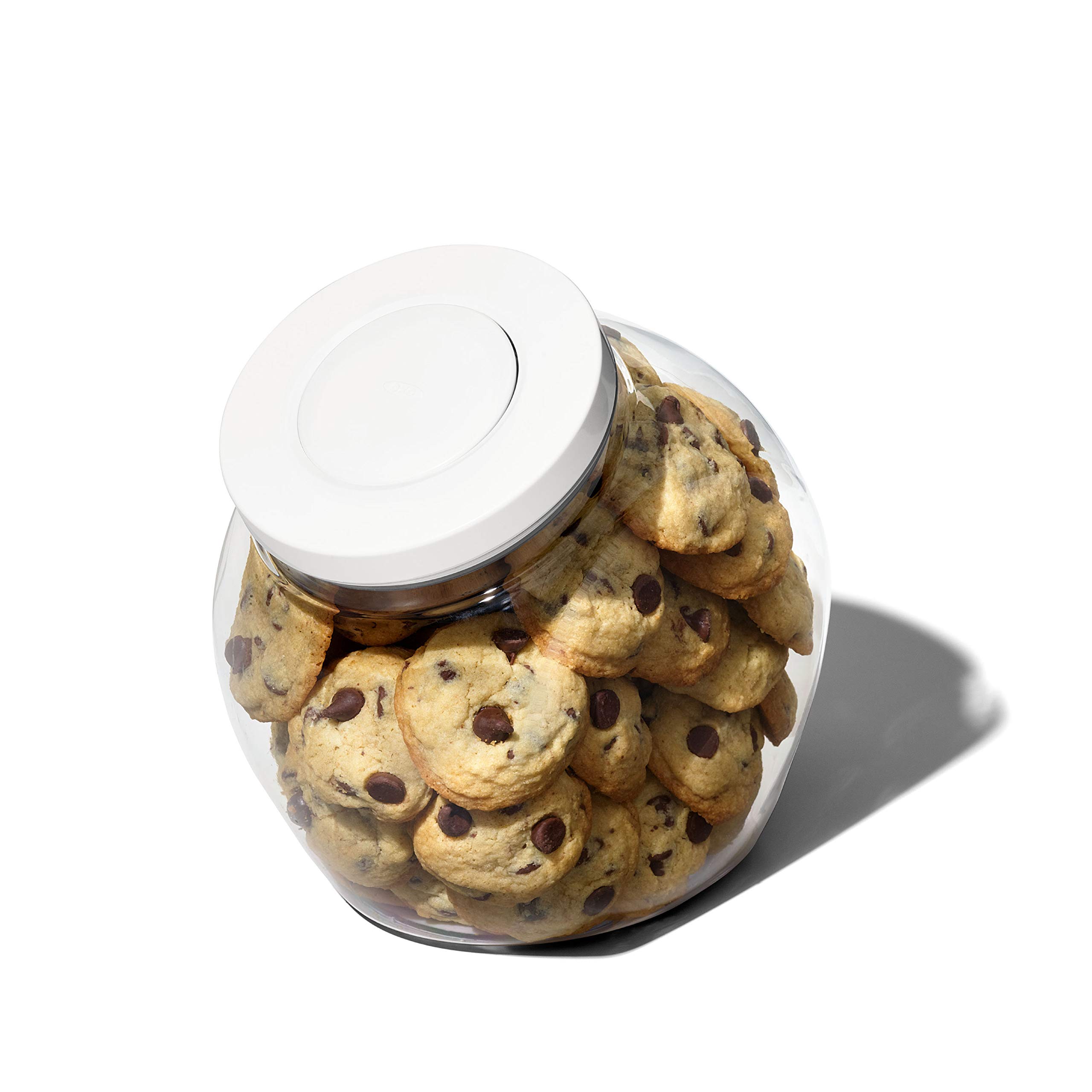 OXO Good Grips 3.0 Quart Medium Cookie Jar - Airtight Food Storage Container for Cookies, Snacks, Flour, Sugar & Dry Goods - Perfect for Kitchen Pantry Organization & Freshness Preservation (White & Clear)