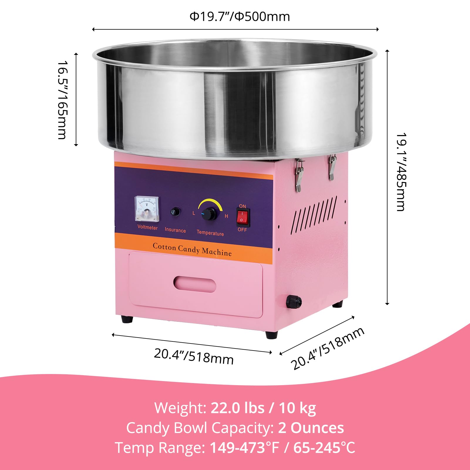 Commercial Cotton Candy Machine 1000W - Electric Candy Floss Maker with Stainless Steel Bowl, Sugar Scoop & Storage Drawer - Perfect for Birthday Parties, Carnival Events, Wedding Receptions & Family Gatherings (Pink)