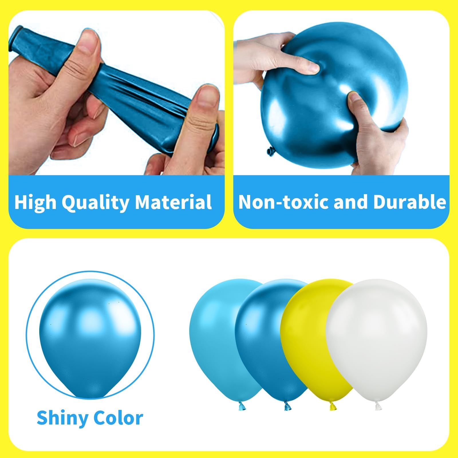 60 Pcs 12 Inch Metallic Blue & Yellow Sponge Balloons - Cartoon Themed Party Decorations for Birthday, Baby Shower, Engagement | Kids Party Supplies, Indoor & Outdoor Decor
