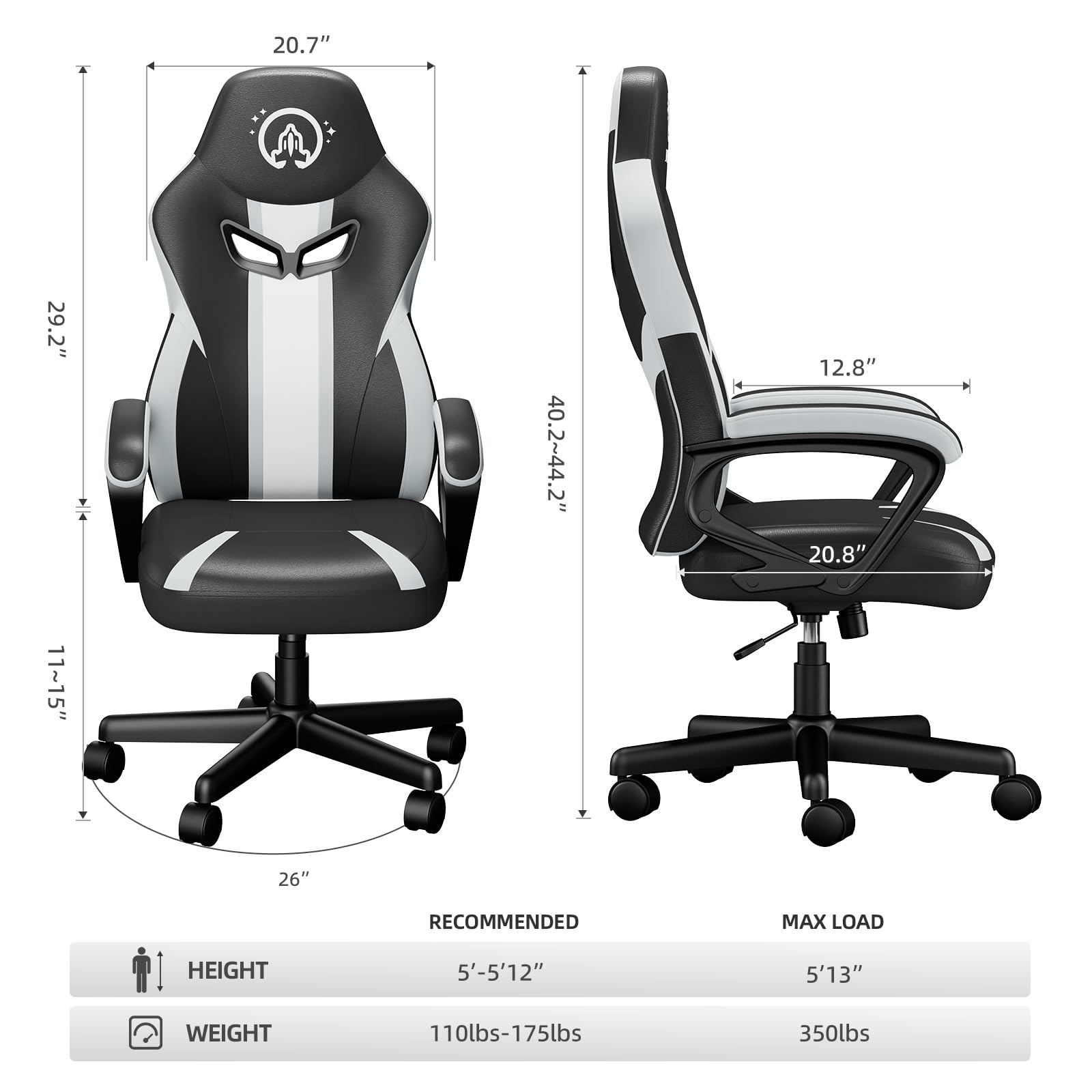 JOYFLY Ergonomic Gaming Chair for Adults - PU Leather Office Desk Computer Chair with Lumbar Support, Height Adjustable & 360° Swivel - Perfect for Gaming, Working & Home Office (Black)