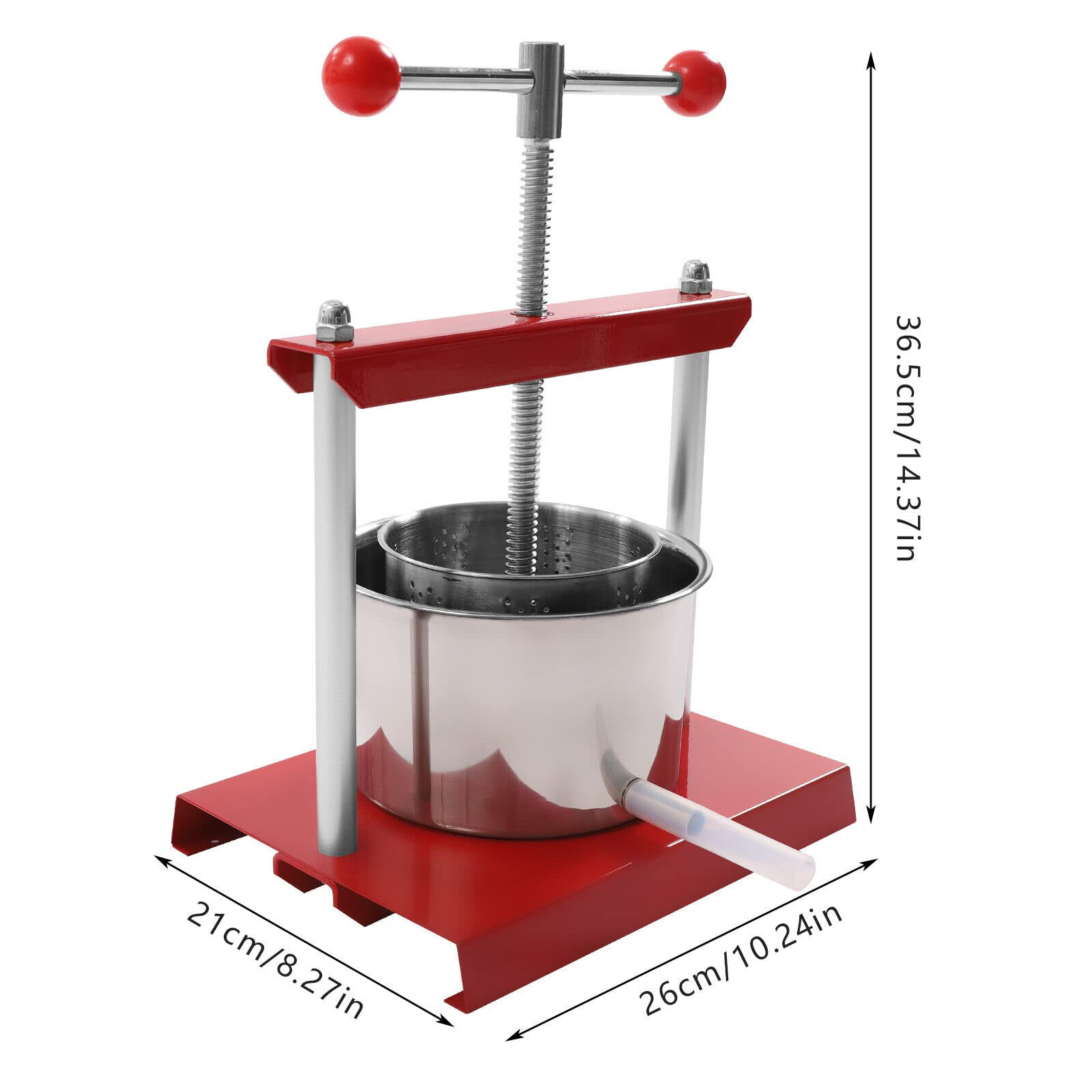 Stainless Steel Manual Fruit Press - 3L Cheese Tincture Herb Wine Press, Grape Crusher & Juice Maker with Ball Handle - Easy to Clean & Use for Home Brewing, Cider Making, and Fresh Juice Extraction