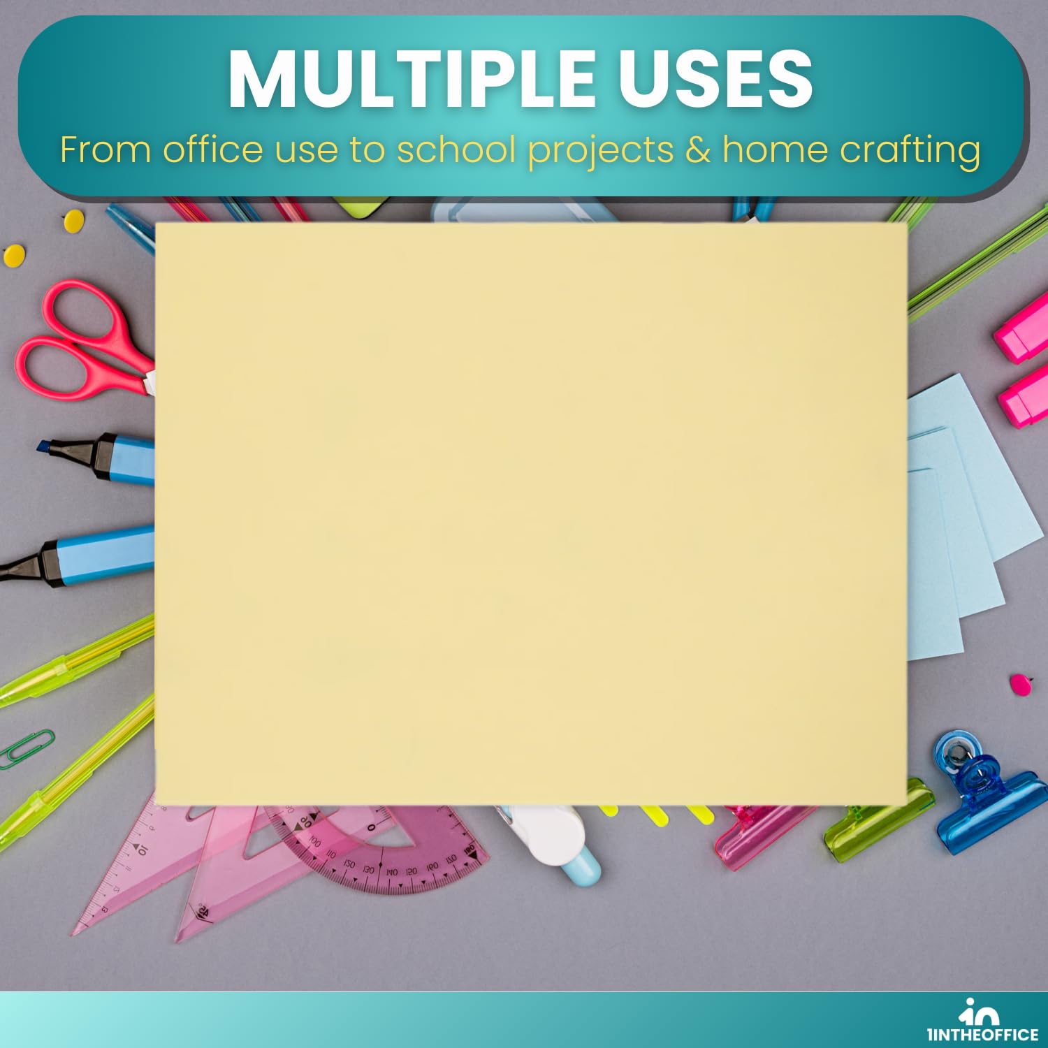 1InTheOffice Yellow Copy Paper - 8.5 x 11 Inch Letter Size, 20lb Density (500 Sheets) - Bright Colored Printer Paper for Office Use, School Projects, Crafting & Note-Taking