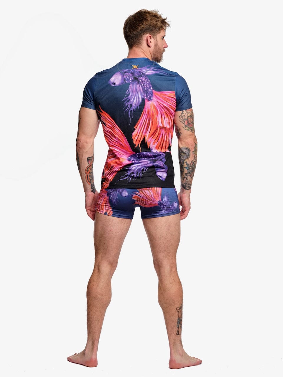 Fighting Fish Graphic T-Shirt for Men - Navy Blue Casual Tee - Perfect for Streetwear, Gym & Everyday Outfits