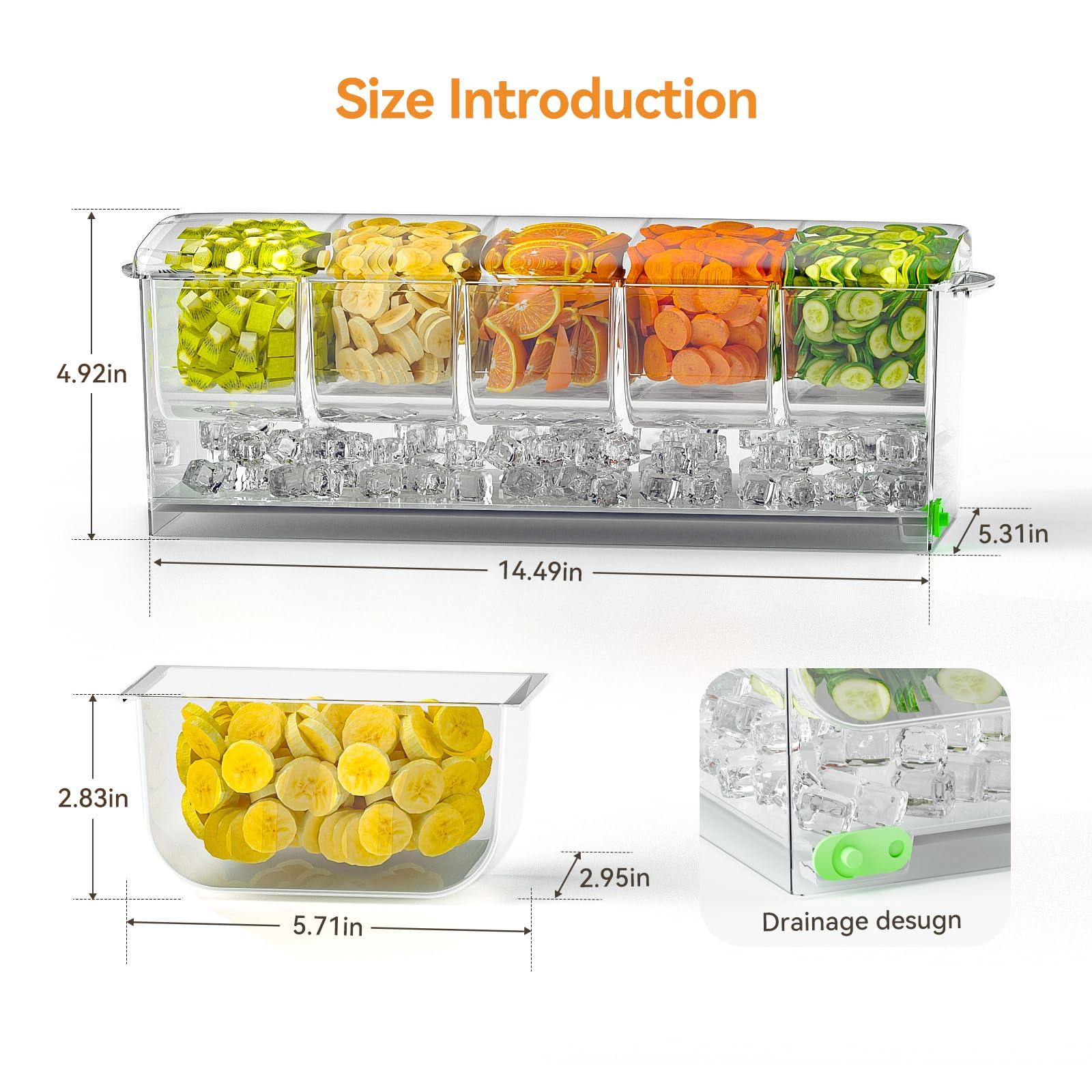 Dimber Chilled Condiment Server with Lid - Ice Cube Tray, 500 Forks, 2 Tongs & 6 Spoons - Versatile Condiment Caddy with Lids for Salad Bars, Mimosa Bars, Fruit Trays & Outdoor Parties