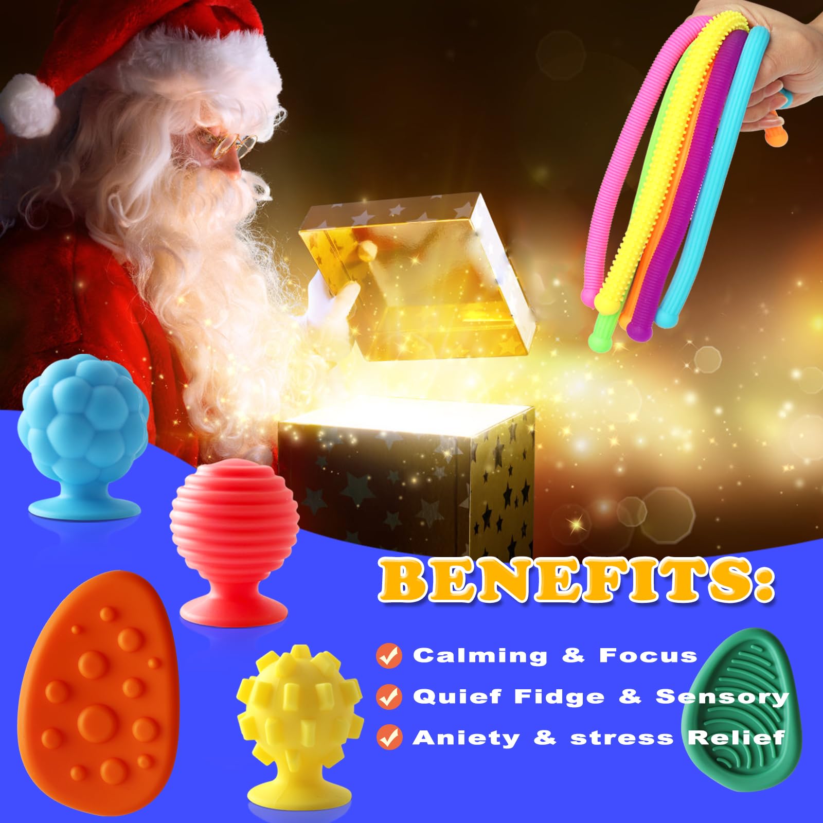 18 Pack Sensory Fidget Toys for Adults - Stress Relief Anxiety Toys with Textured Worry Stones, Suction Cups & Stretchy Sensory Items | Perfect for Office, Classroom, ADHD & Autism Therapy