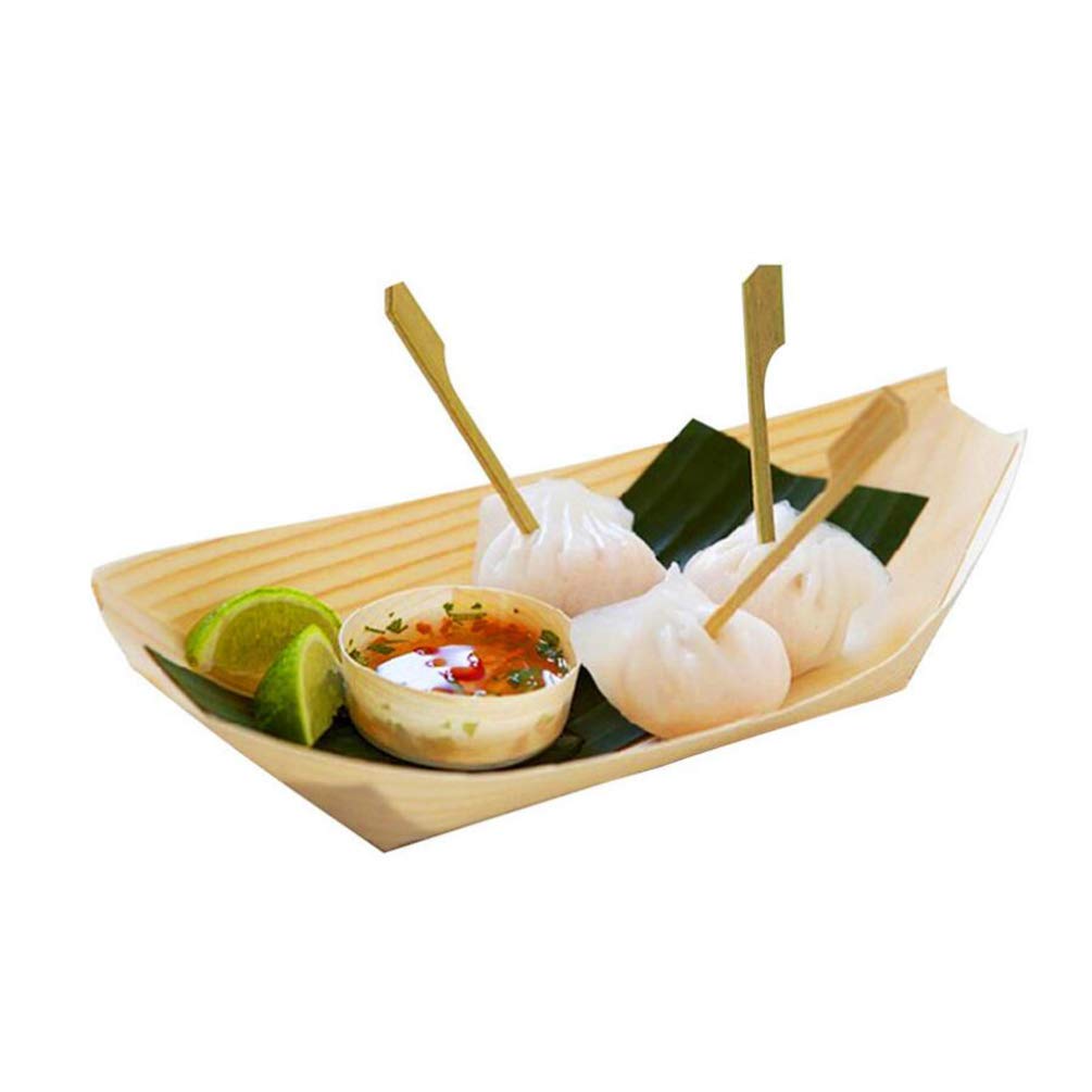 100pcs Bamboo Sushi Boats - Disposable Wooden Serving Trays for Sashimi & Desserts | Party Catering