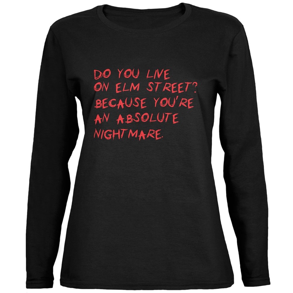 Halloween 'Do You Live On Elm Street?' Black Women's Long Sleeve T-Shirt - Horror Movie Fan Gift & Costume Party Outfit
