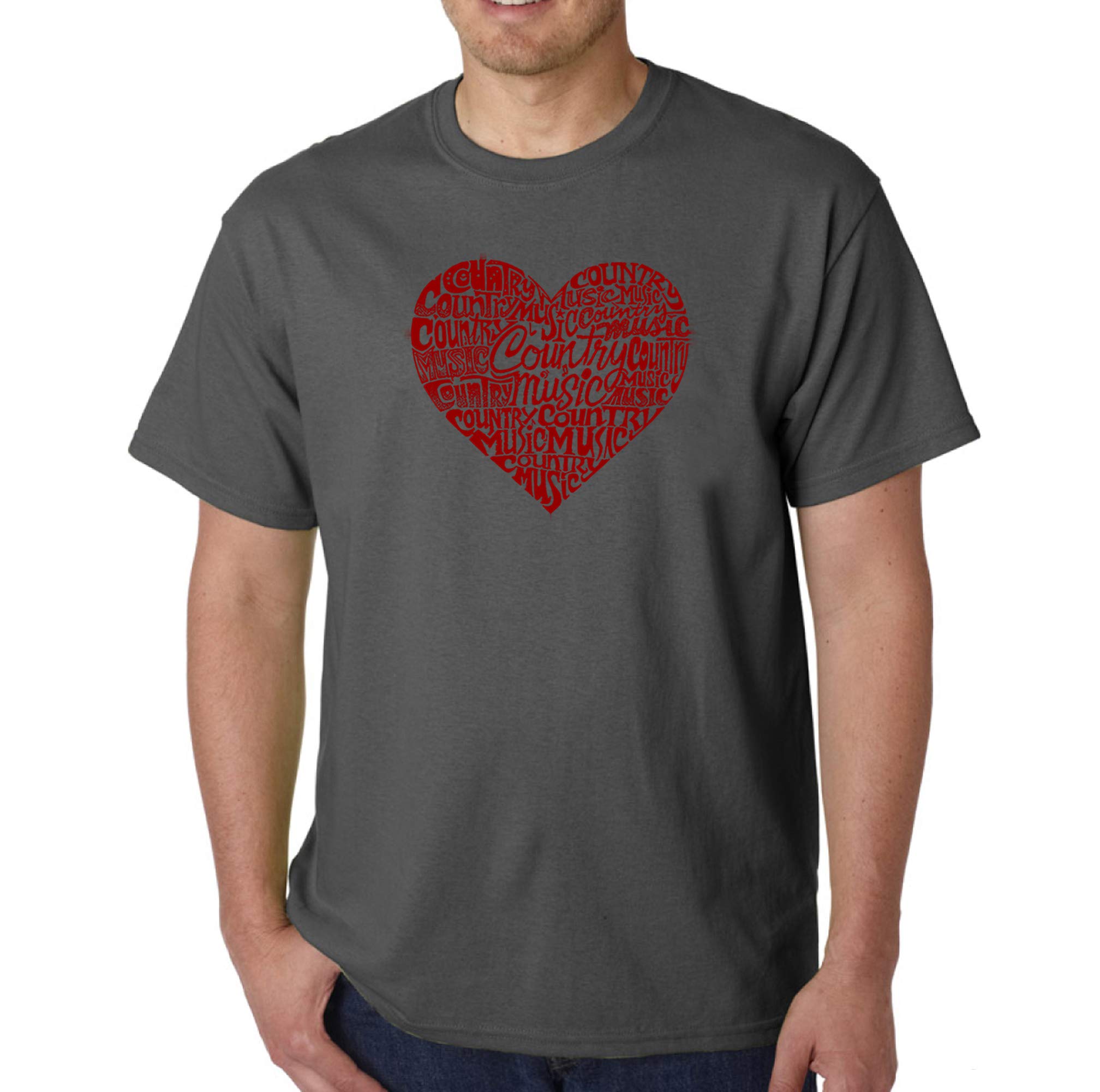 LA POP ART Men's Word Art Graphic T-Shirt - Vintage Country Music Heart Design | Casual Wear & Concert Outfit