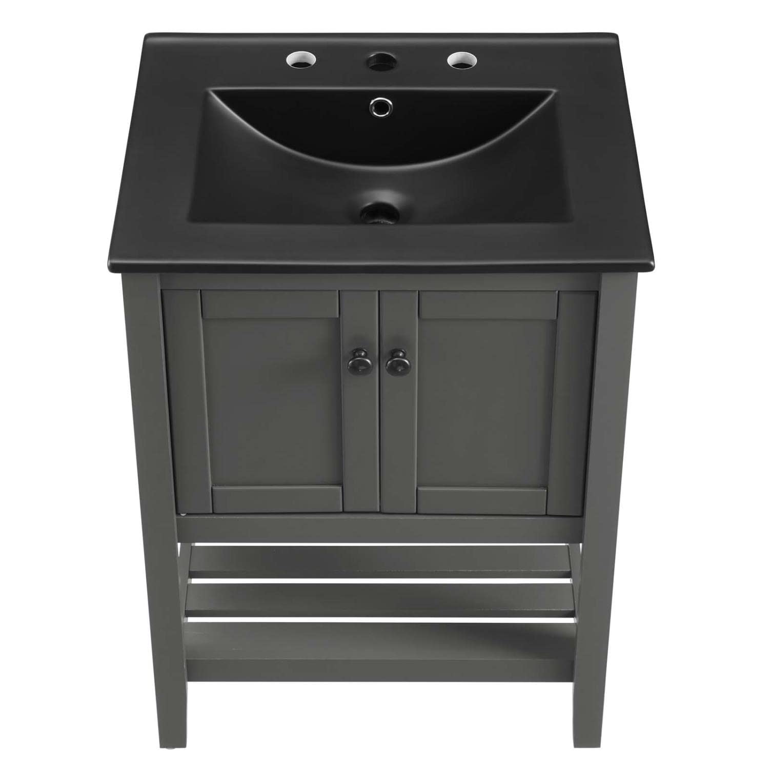 Modway Prestige 24 Inch Gray Black Bathroom Vanity with Sink - Modern Space-Saving Storage Solution for Small Bathrooms & Powder Rooms
