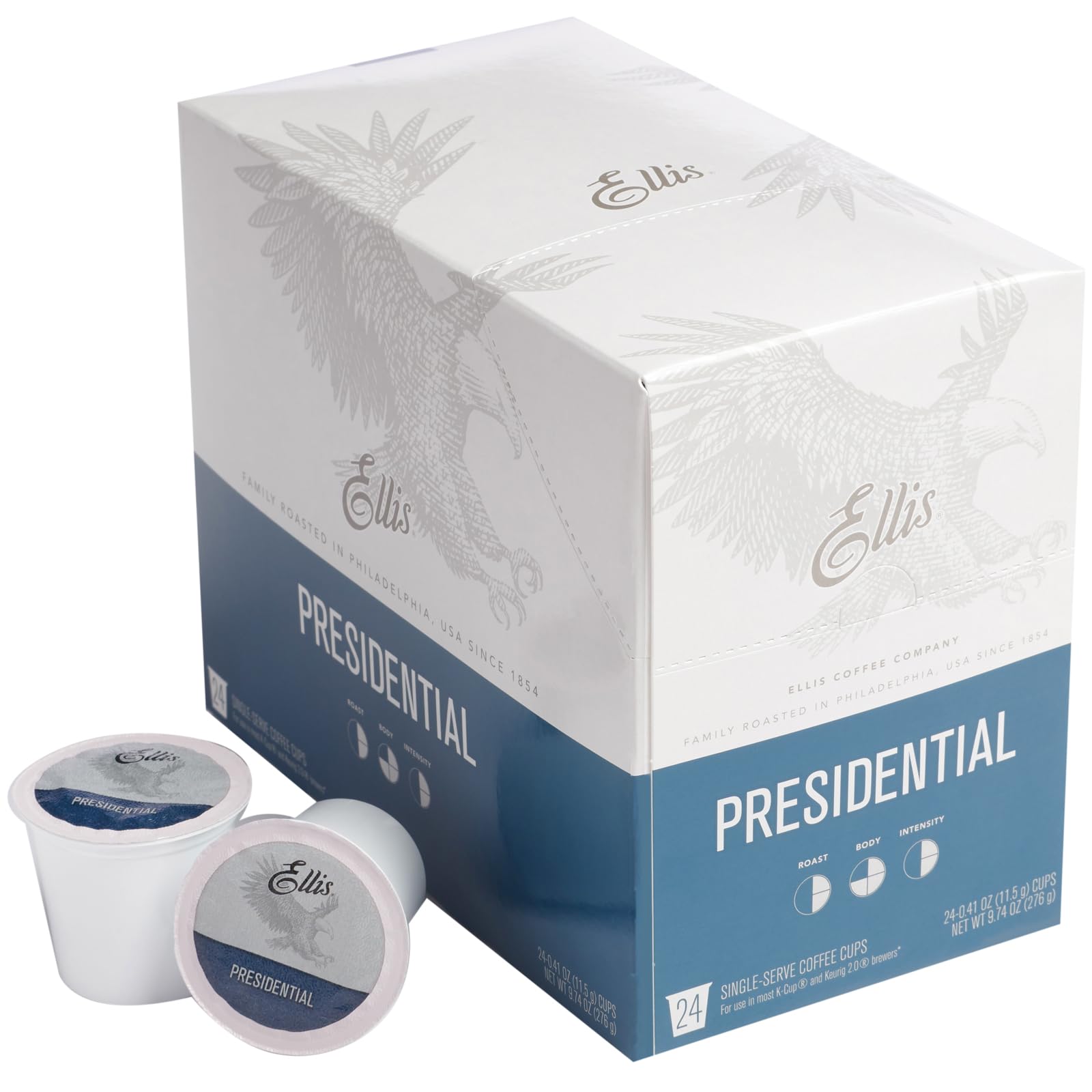 Ellis Coffee - Presidential Light Roast Single Serve Coffee Pods (24 Count) - Compatible with Keurig 2.0 - Perfect for Office, Home & Travel Use