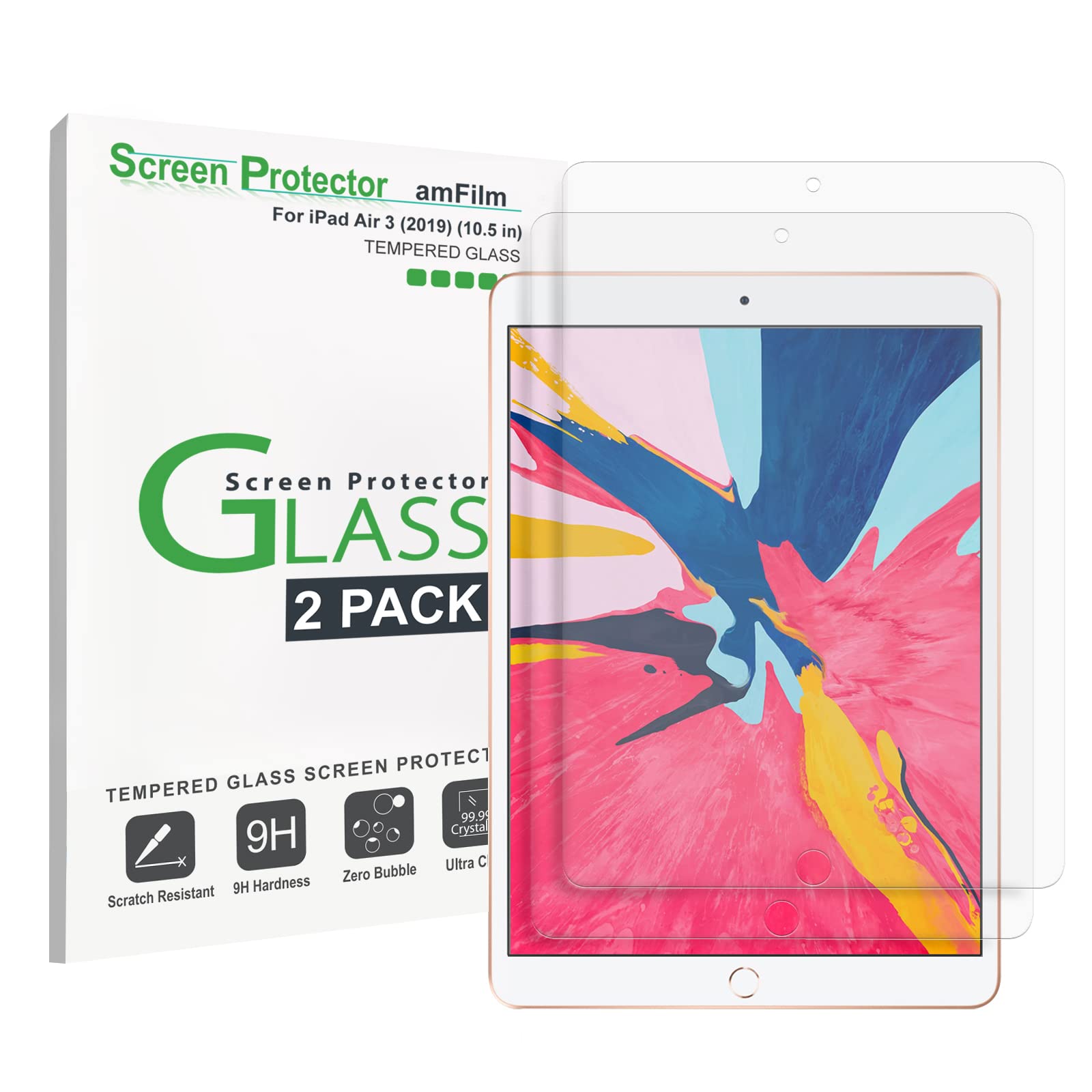 amFilm Tempered Glass Screen Protector for iPad Air 3 & iPad Pro 10.5