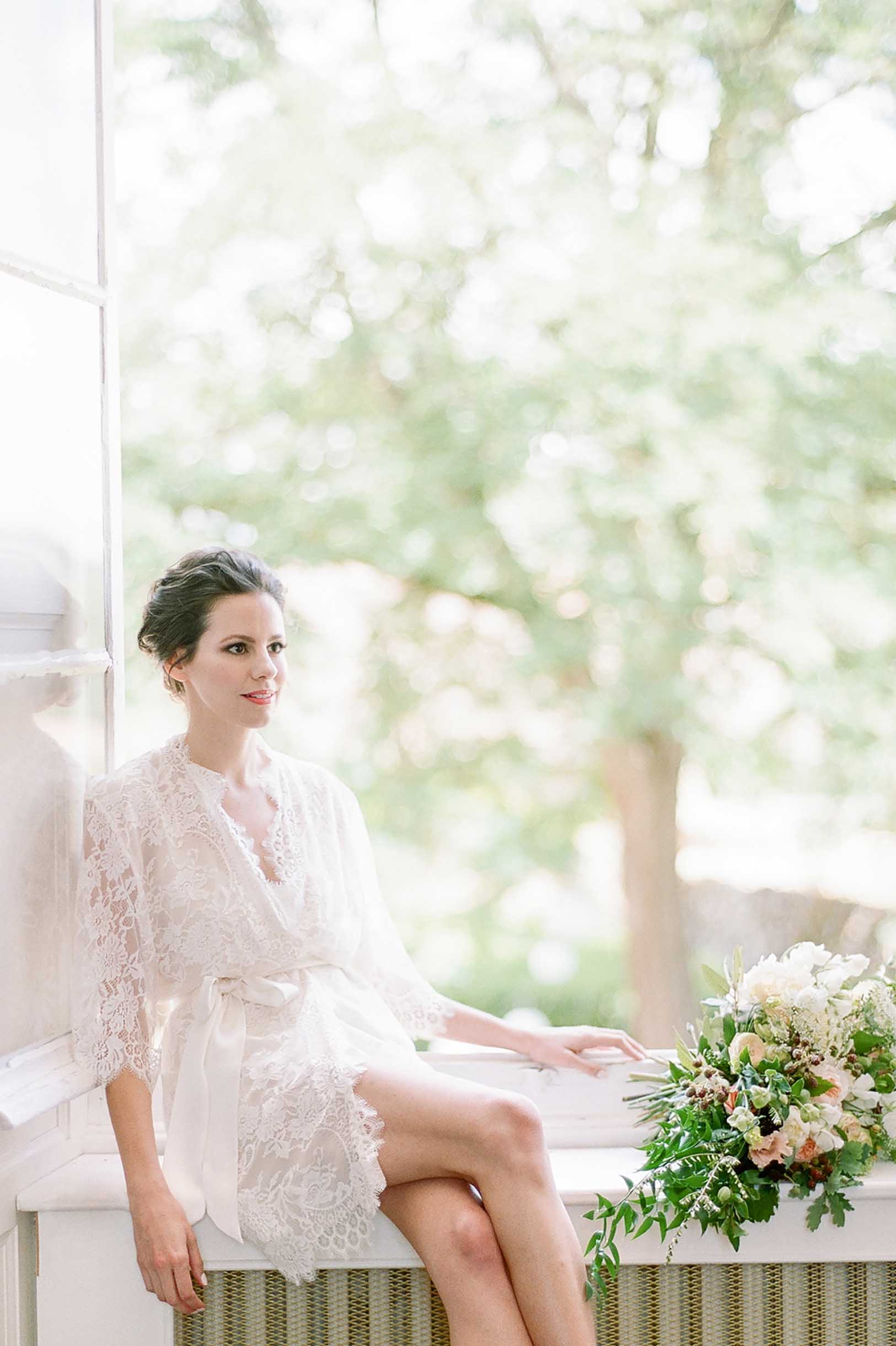 Elegant Swan Queen Lace Robe Kimono in Ivory with Silk Lining - Style 104SH | Perfect for Bridal Shower, Wedding Party & Luxury Loungewear