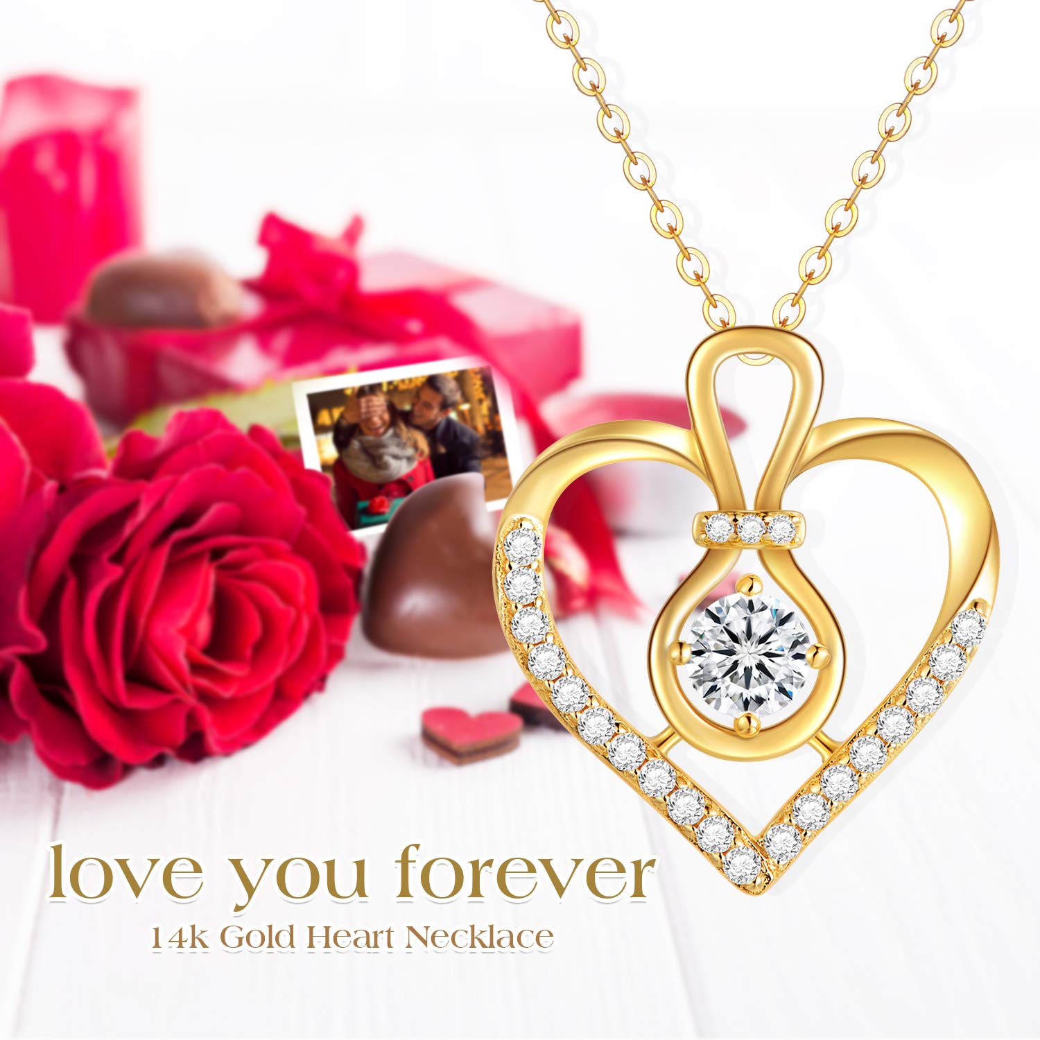 14K Solid Gold Heart Necklace for Women - 0.55 Carat Moissanite Infinity Pendant, Yellow Gold Jewelry Gift for Wife, Mom, Anniversary & Birthday | 16-18 Inch Chain | Romantic Occasions, Valentine's Day, Mother's Day