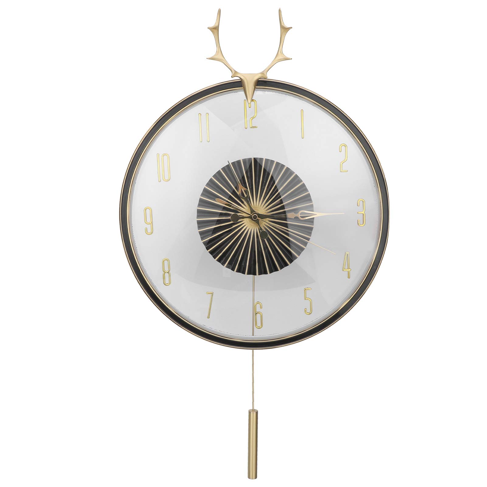 Vintage Brass Antler Wall Clock with Pendulum - Round Decorative Hanging Clock for Office, Bedroom, Living Room & Home Decor | Perfect for Farmhouse, Rustic & Vintage Style Interiors