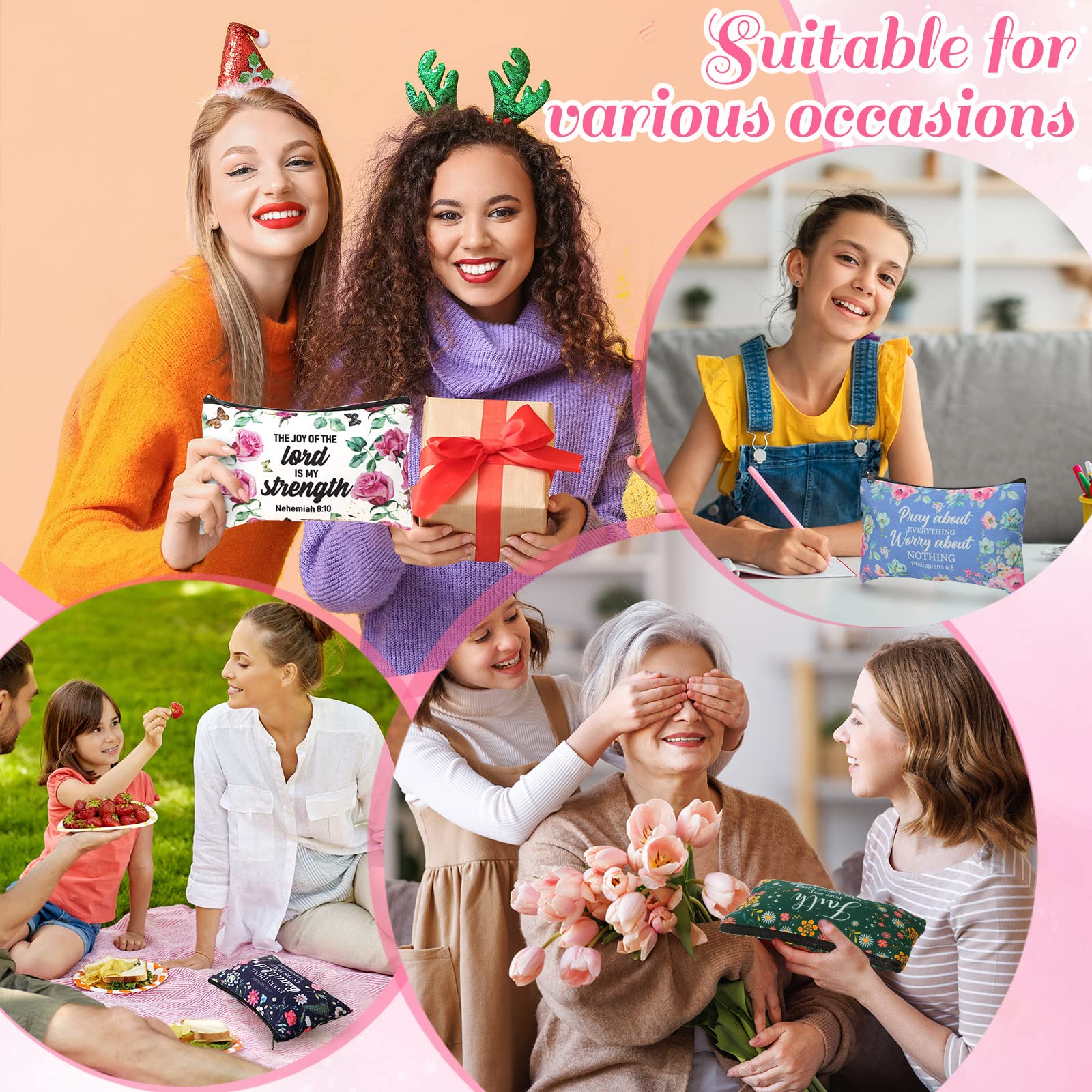 10 Christian Makeup Bags with Bible Verses - Inspirational Gifts for Women, Mom, Sister - Perfect for Birthdays & Christmas