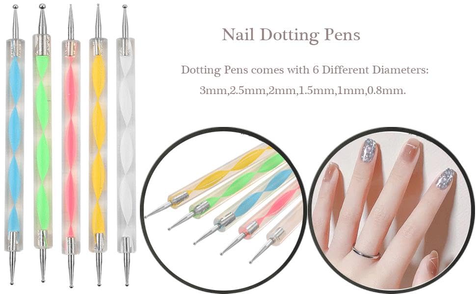 Angelie 53-Piece Nail Art Kit – 48 Bottles 3D Glitter Set & 5 Dual-Ended Dotting Tools | Perfect for DIY Nail Designs, Manicures, Gifts for Women & Girls | Home Spa, Parties, Salons