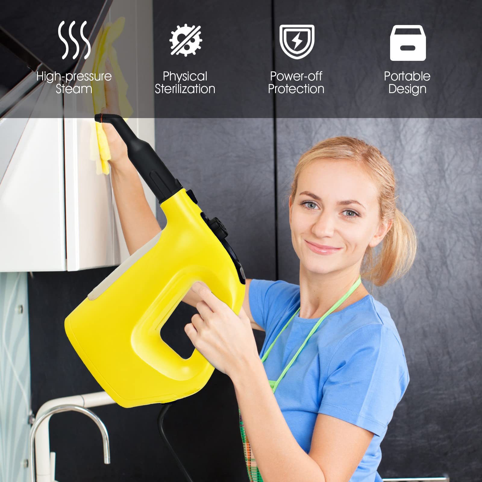 GOFLAME 1400W Handheld Steam Cleaner with 17-Piece Accessory Kit - Portable Pressurized Steamer for Home, Car, Floors, Carpets & Windows (350ml, Yellow) | Ideal for Deep Cleaning, Sanitizing & Removing Stubborn Stains