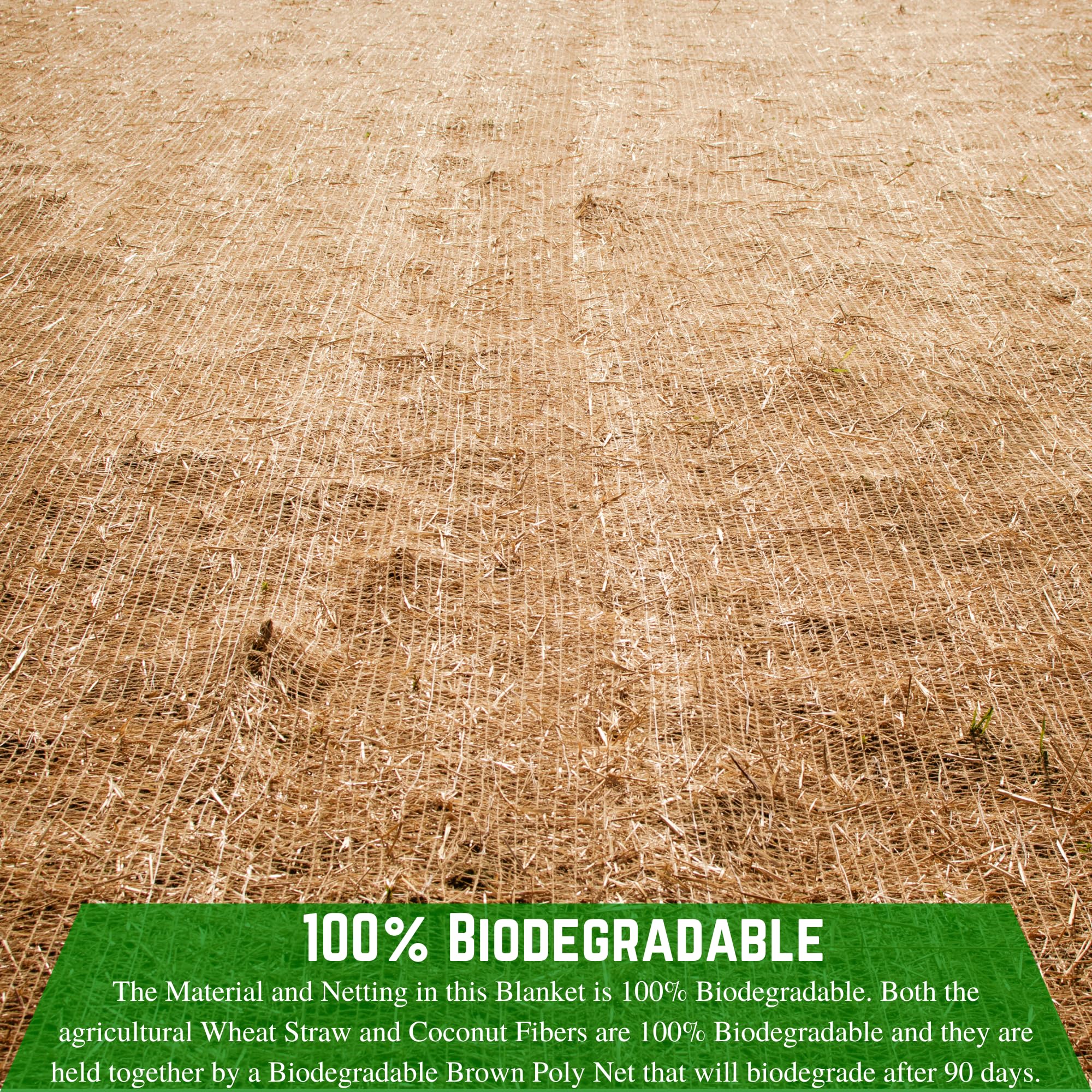 100% Biodegradable Erosion Control Blanket - Straw & Coconut Fiber Mat for Garden, Lawn & Landscape Erosion Prevention (3' x 112.5') - Perfect for Slopes, Hillsides & Construction Sites