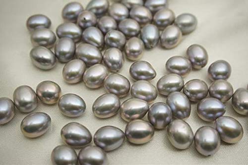 High Luster Grey Freshwater Pearls - 7-8mm Oval Teardrop Half-Drilled Pearls for Jewelry Making | Perfect for Necklaces, Earrings & DIY Craft Projects