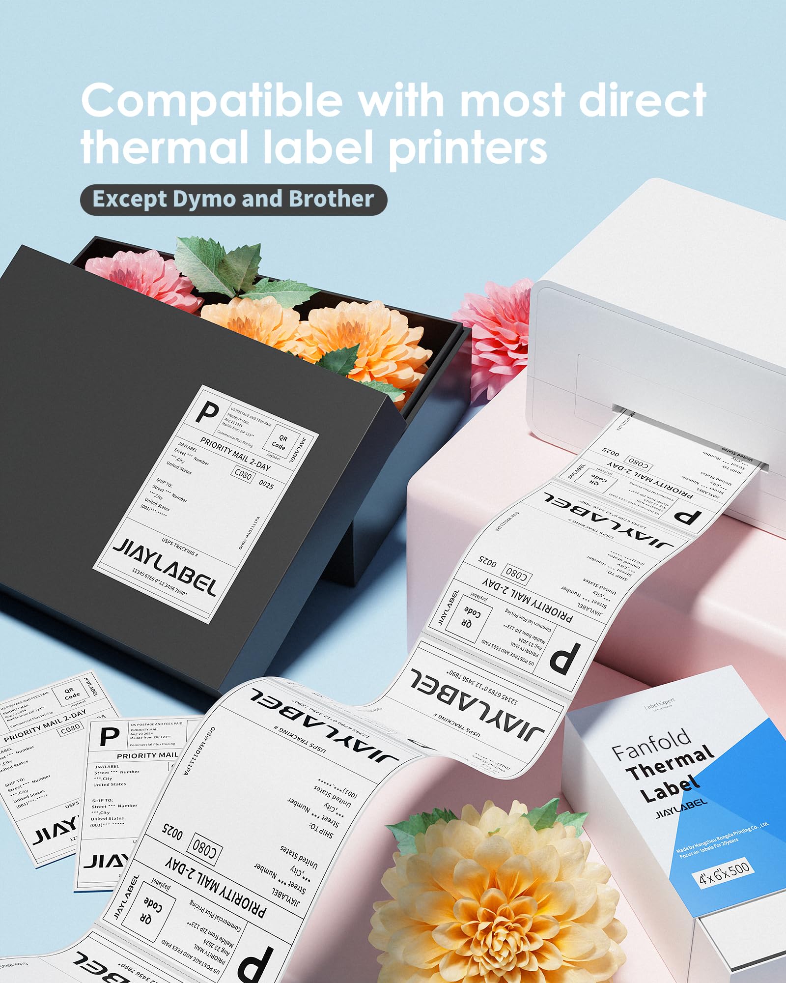 4x6 Thermal Shipping Labels - 500 Fanfold Stickers for USPS, UPS, FedEx | Compatible with Thermal Label Printers | White Address Labels for Packing & Mailing | Perfect for E-commerce, Small Business & Home Shipping