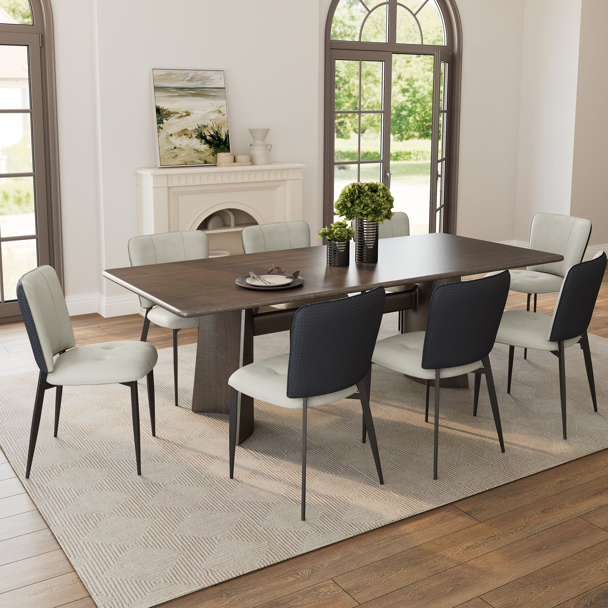Aspen Upholstered Dining Side Chairs Set of 2 - Indigo Blue & Off White Fabric - Modern Kitchen & Dining Room Furniture for Home Decor