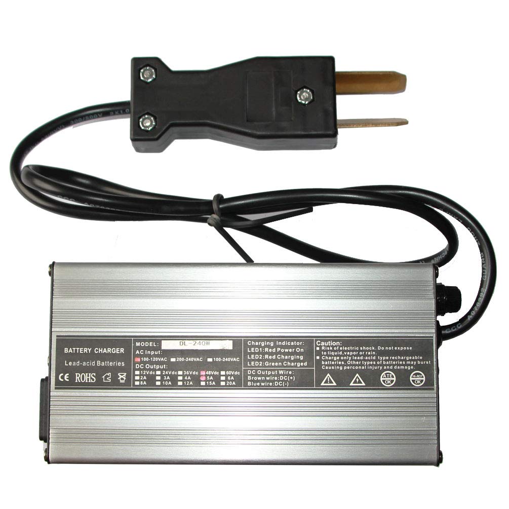 48 Volt Golf Cart Battery Charger 5A with Crows Foot Plug - Compatible with EZGO, Yamaha, Club Car TXT & Super Hauler - Fast Charging for Trojan Golf Cart Batteries | Perfect for Golf Courses, Campgrounds & Residential Communities