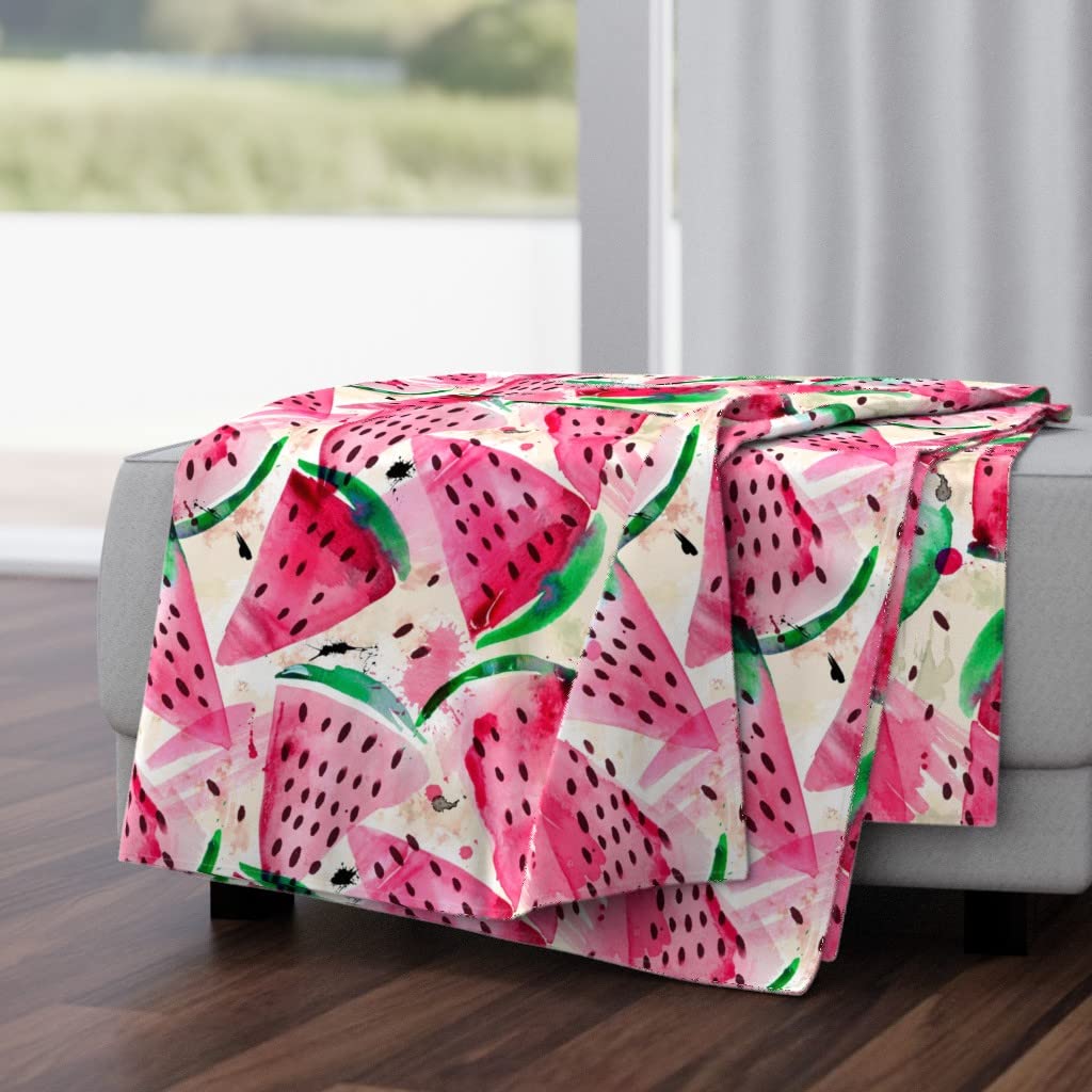 Soft Plush Minky Throw Blanket 50x70 Inches - Watermelon Watercolor Fruit Pink Summer Whimsical Print Cozy Blanket for Bed, Sofa & Nursery | Perfect Gift for Women & Kids