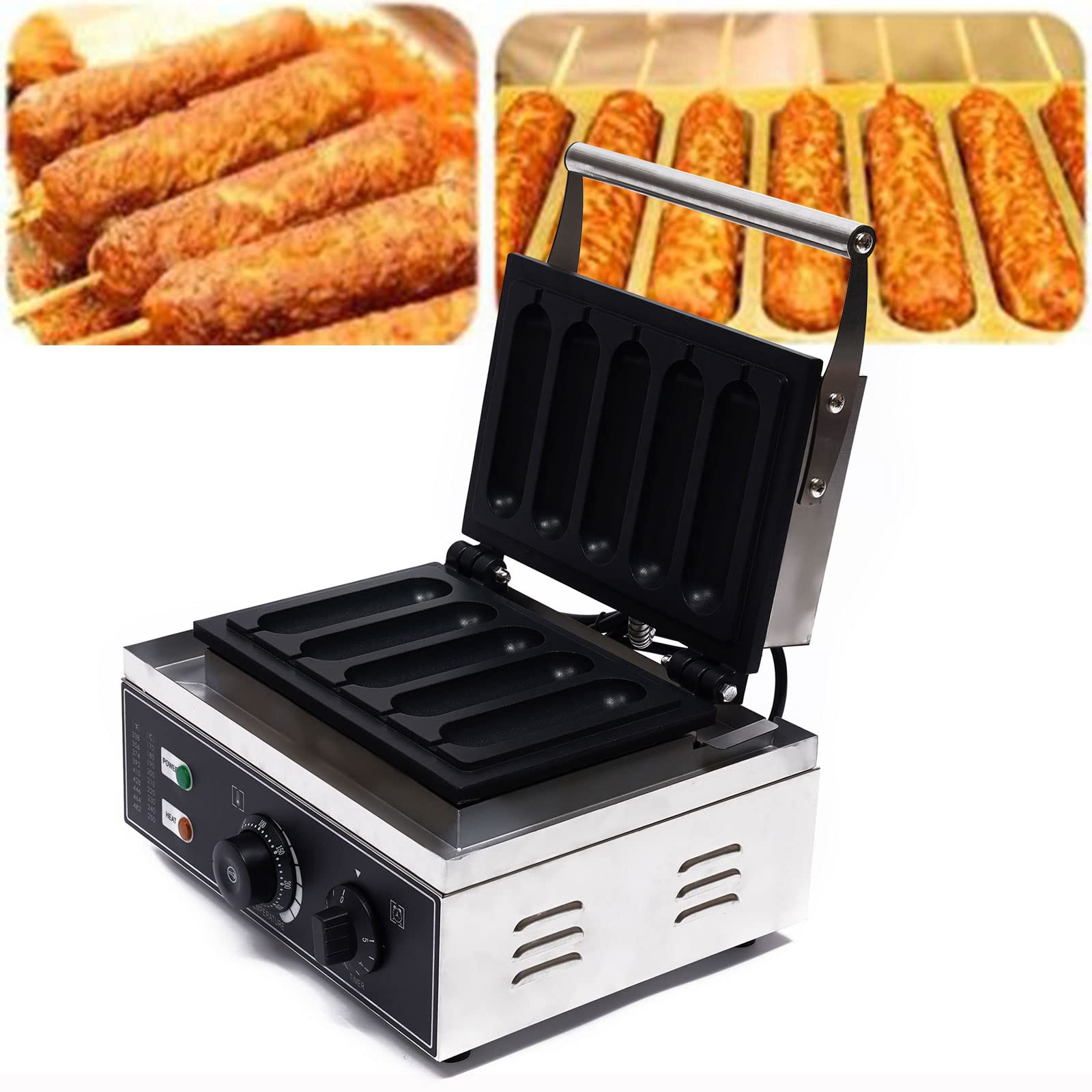 TFCFL 5 Grids Commercial Hot Dog Waffle Maker - Electric Non-Stick Waffle Stick & Corn Dog Baking Machine for Restaurants, Food Trucks, and Home Breakfast Cooking