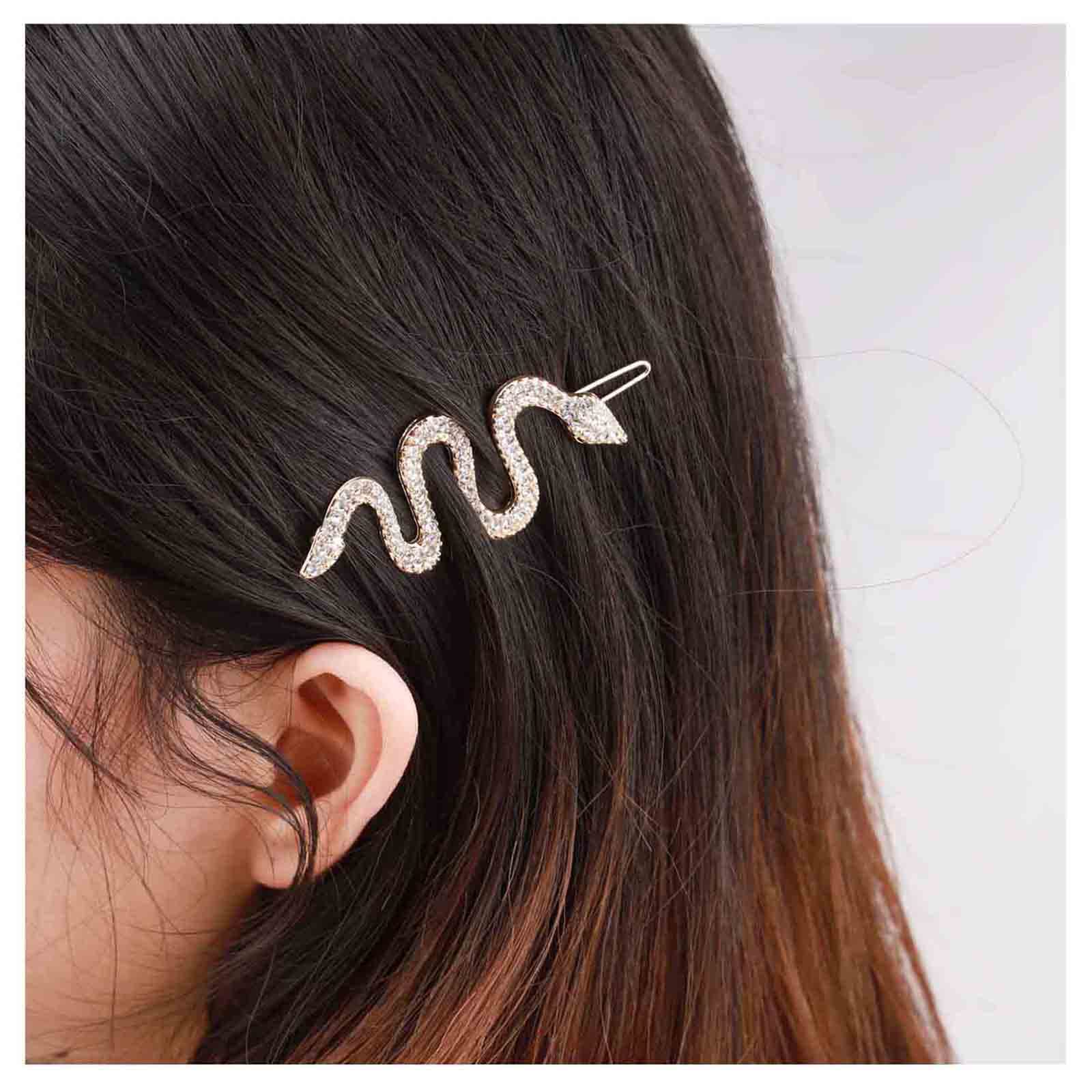Boho Crystal Snake Hair Clip - Gold Rhinestone Pave Barrette Pin for Women & Girls | Elegant Side Hair Accessories for Weddings, Parties & Everyday Wear