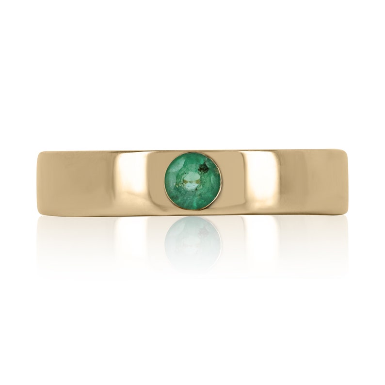 0.10ct Solitaire Round 4mm Emerald Pinky Band Ring 14K Gold - Elegant Minimalist Ring for Women, Perfect for Everyday Wear, Anniversary Gifts, and Special Occasions