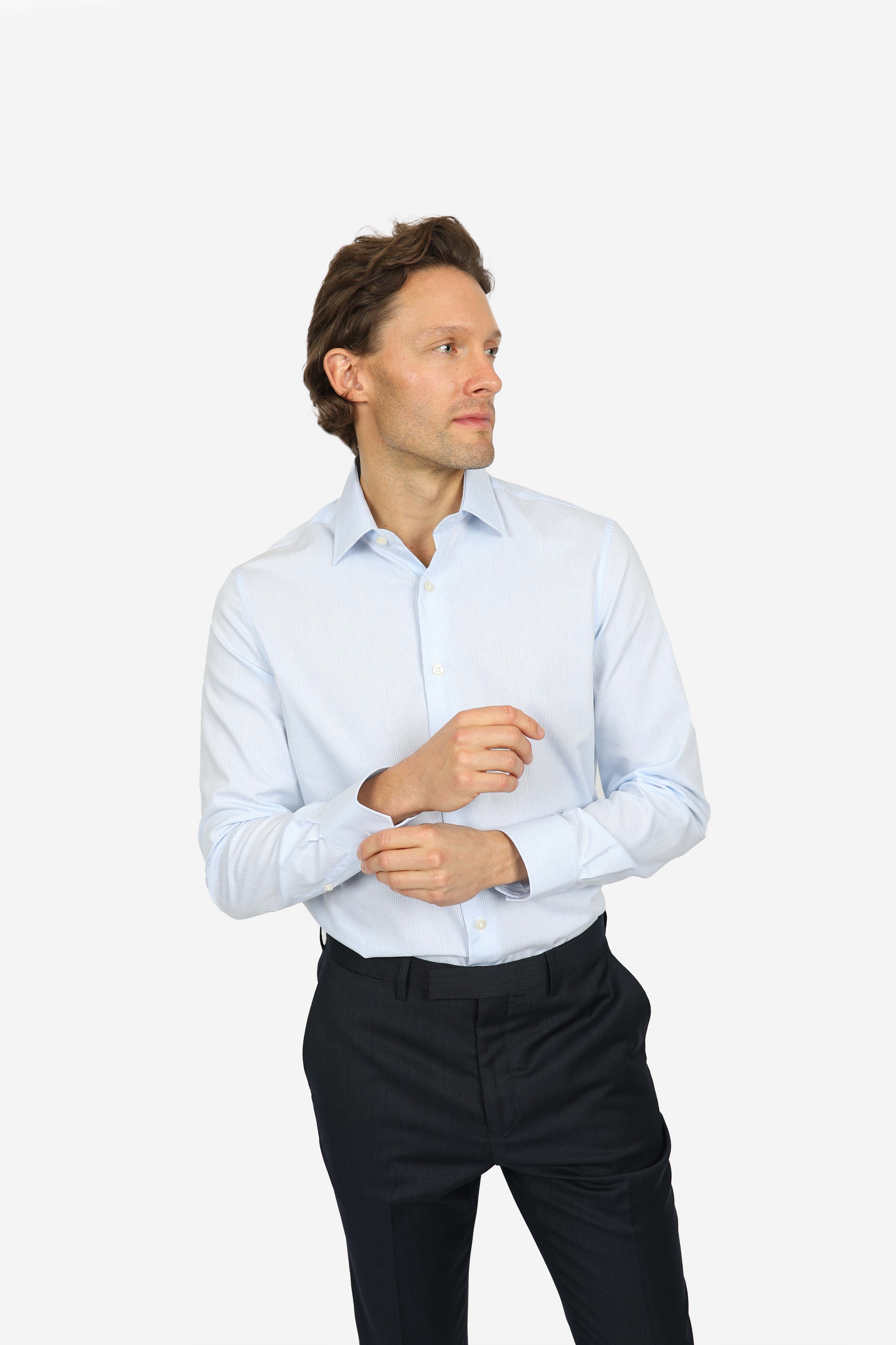 Sky Mini Check Shirt for Men - Slim Fit Casual Button Down Shirt - Perfect for Office, Date Night & Weekend Outings