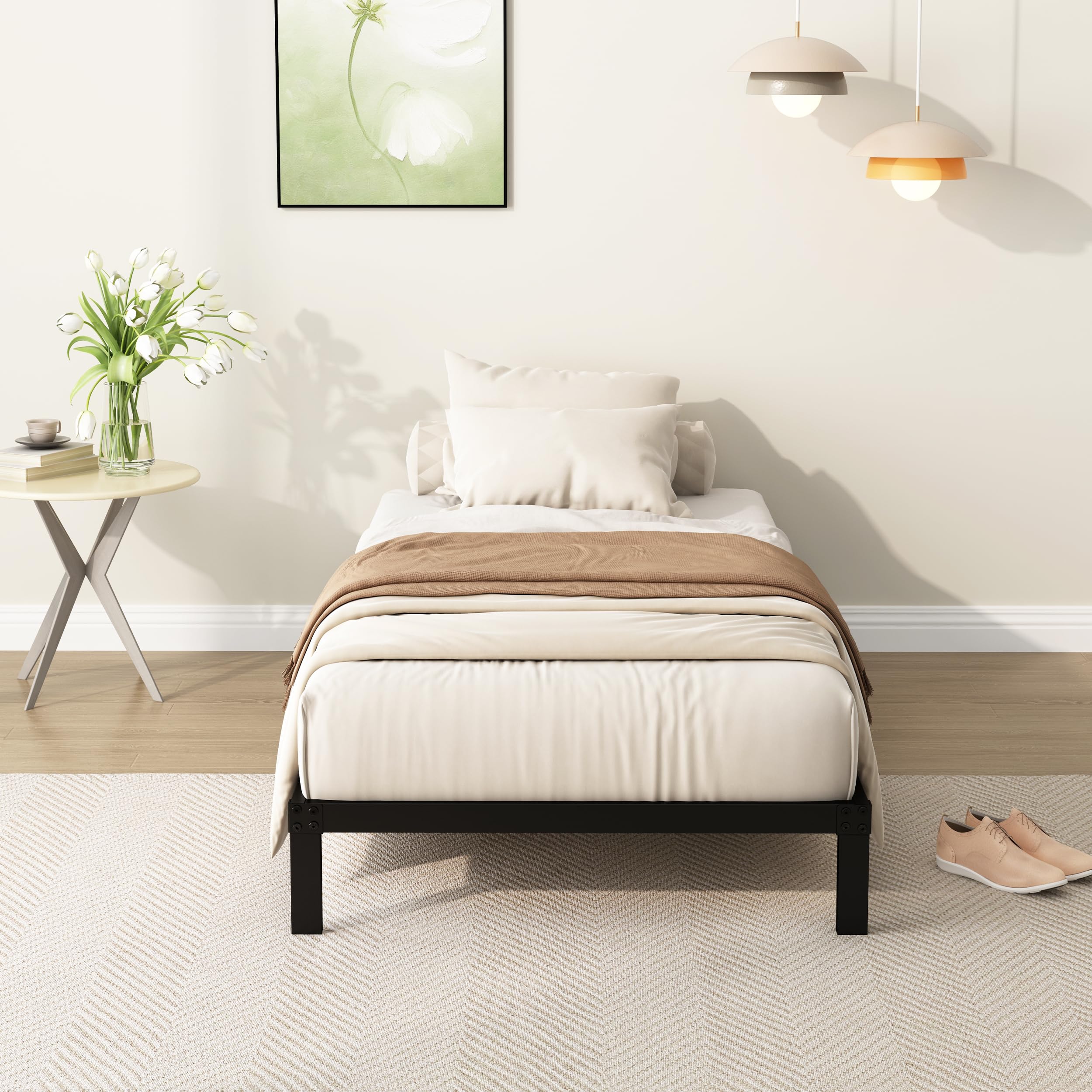 9 Inch Twin Bed Frame Heavy Duty Low Profile Metal Platform - No Box Spring Needed, Easy to Assemble, Noise Free Mattress Foundation - Black - Perfect for Kids Rooms, Guest Beds & Small Spaces
